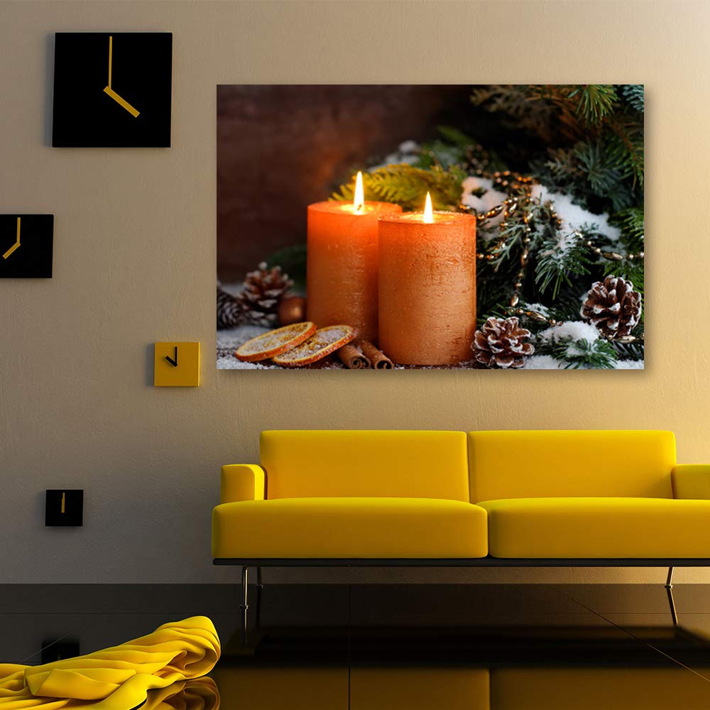 IDEA4WALL Christmas Candles Canvas Wall Art - 32x48 Inch Framed Painting for Holiday Home Decor, Living Room & Bedroom Prints - Perfect for Christmas Celebration & Winter Home Interior