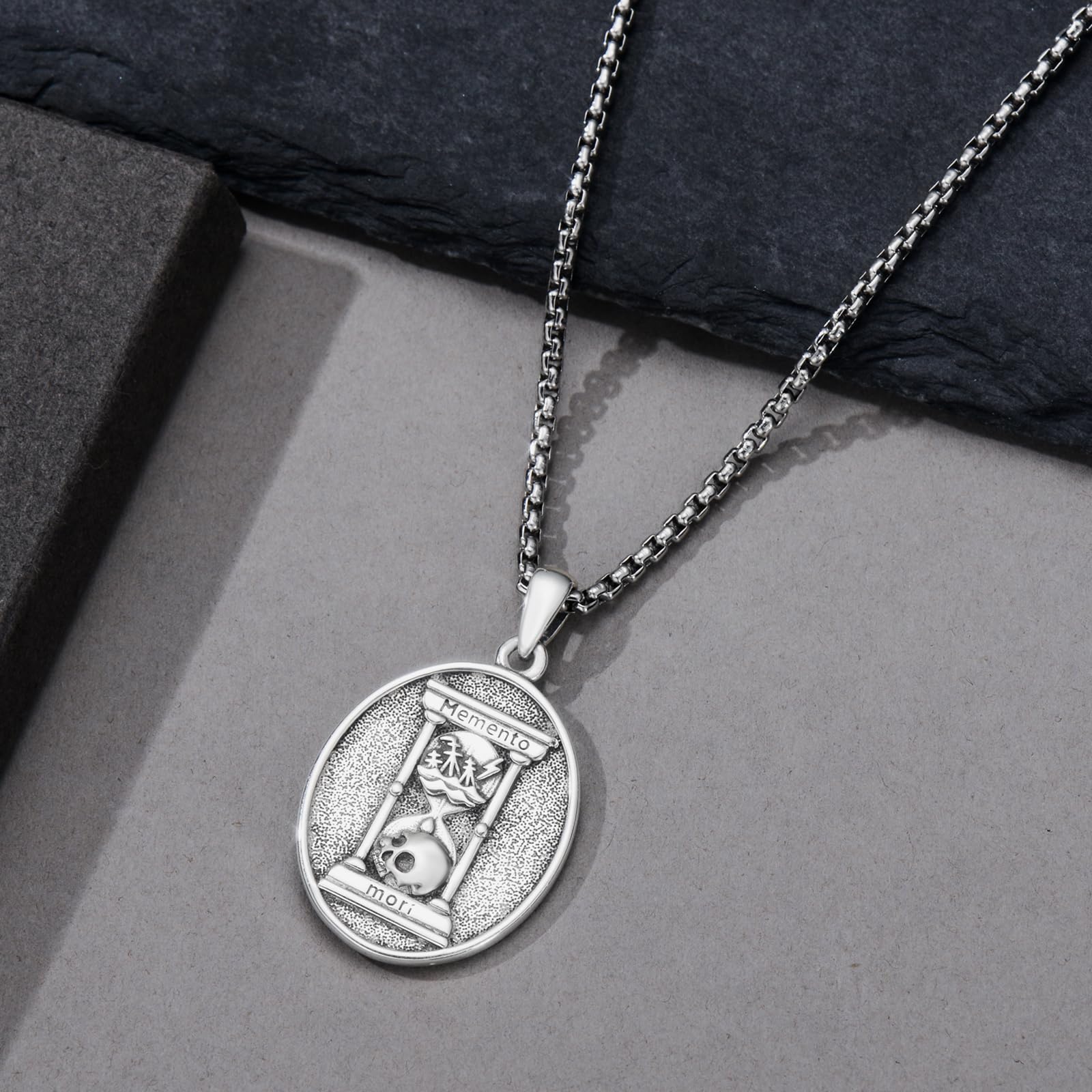 Stylish Sterling Silver Skeleton Pendant Hourglass Necklace - Gothic Skull Jewelry for Men & Women - Perfect for Halloween, Cosplay, and Alternative Fashion