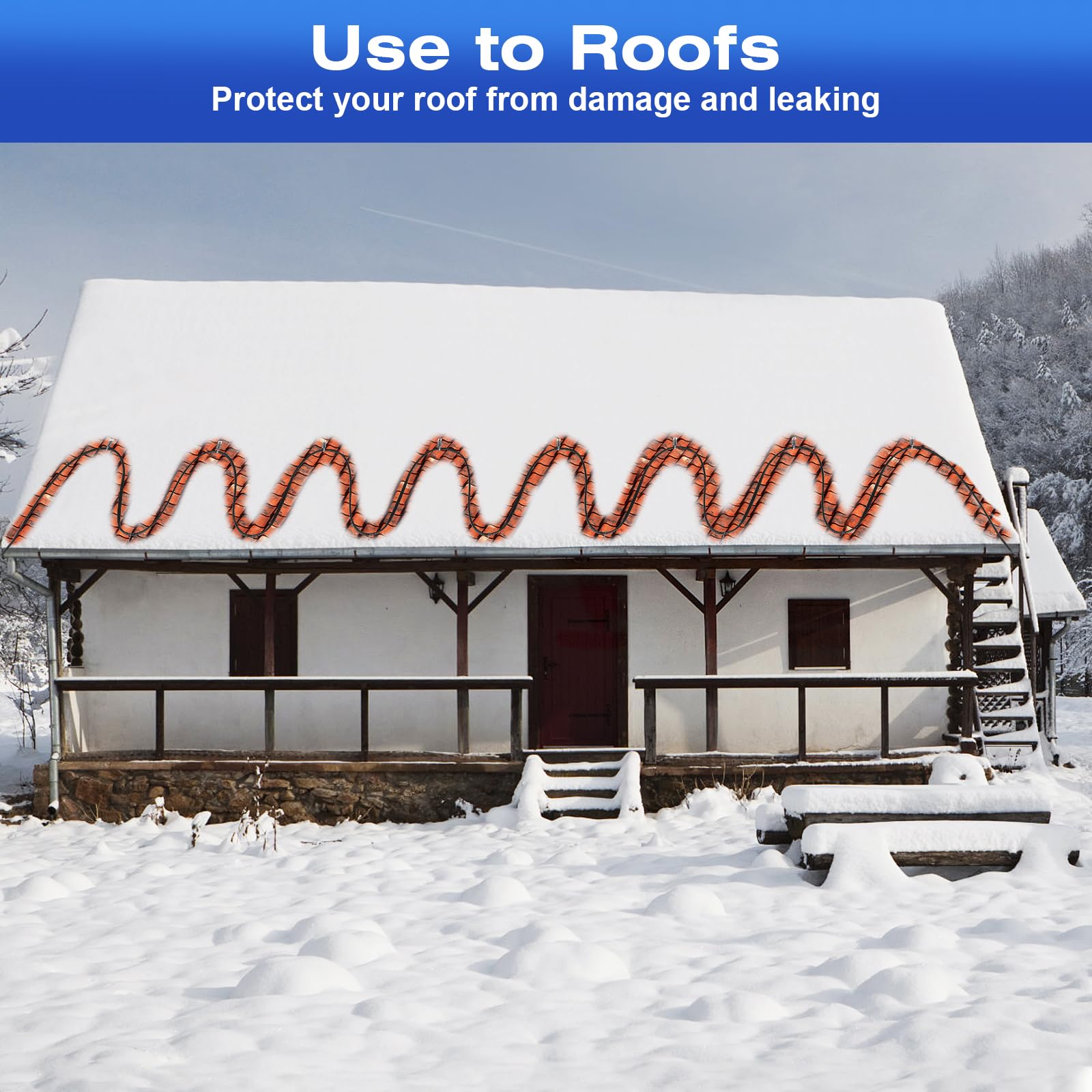 3FT-160FT Self-Regulating Heat Tape for Water Pipes -40°F to 122°F, Deicing Pipe Heating Cable with Built-in Thermostat, 120V 8W/ft (100FT) - Prevent Frozen Pipes in Winter for Roof Gutters, Exposed Pipes & Outdoor Water Hoses
