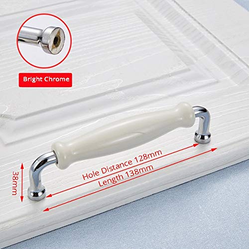 Bright Chrome Cabinet Handles - Modern Ceramic & Zinc Alloy Drawer Knobs for Wardrobe, Furniture & Cabinets (96mm/128mm) - Perfect for Kitchen, Bathroom & Bedroom Renovations (Blue)