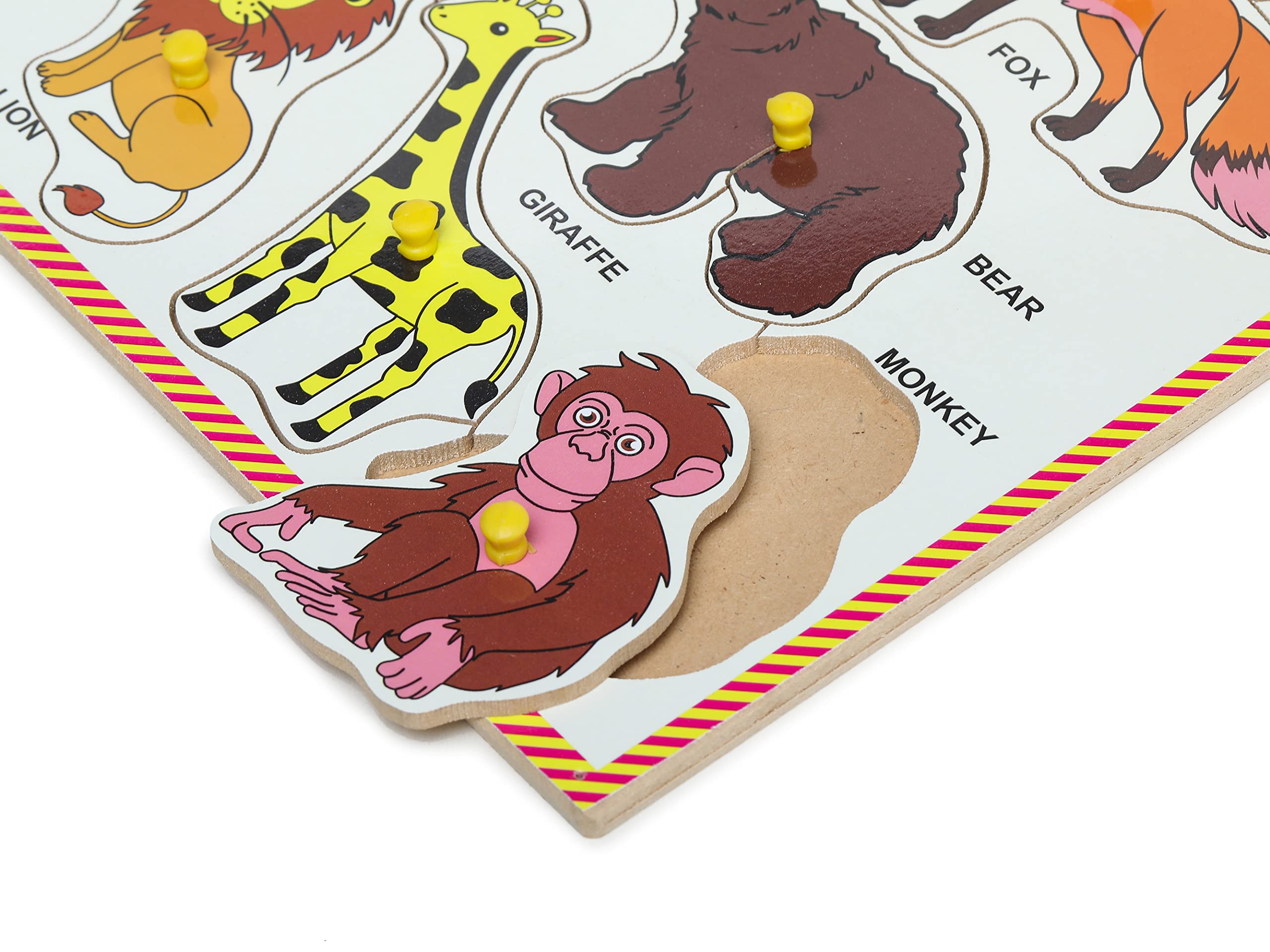 Premium Wooden Peg Puzzle for Toddlers - Wild Animals Learning Board with Knobs, Educational Toy for Kids Ages 2+ (9x12 Inch) | Perfect for Early Childhood Development, Montessori Classroom & Homeschooling Activities