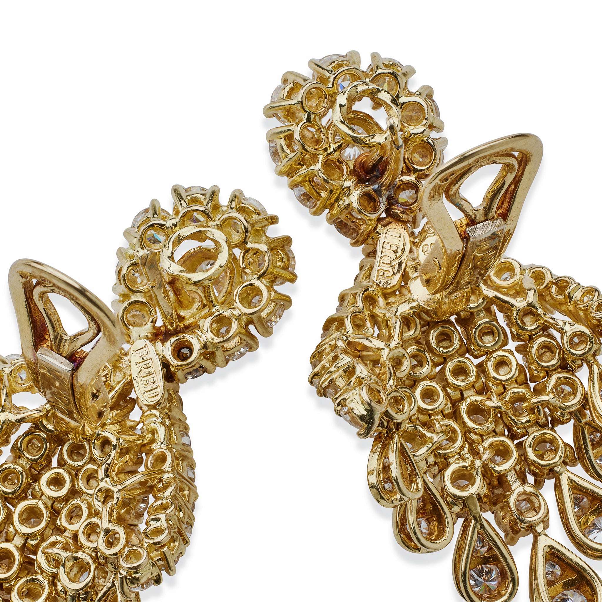 Fred Paris 18K Gold Diamond Pendant Earrings - Luxury Dangle Earrings for Women, Perfect for Weddings, Parties & Special Occasions