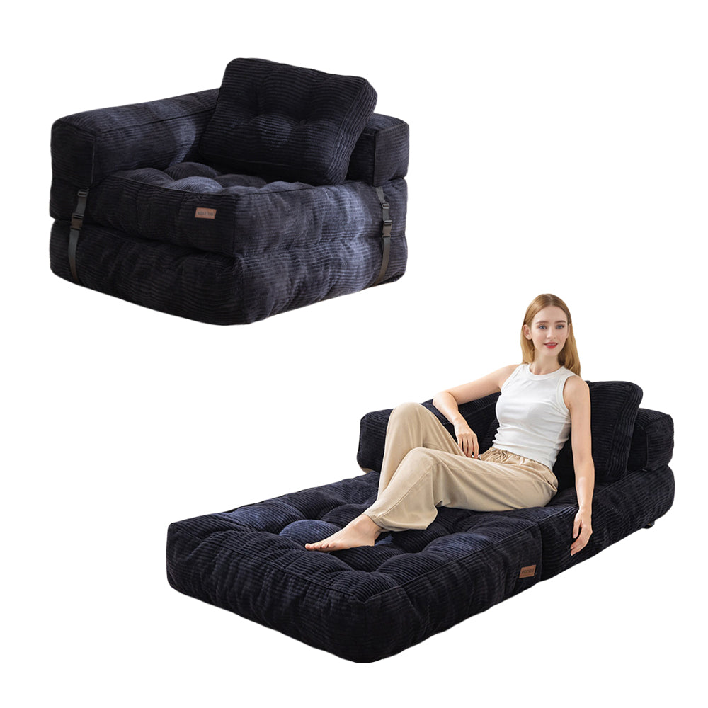 MAXYOYO L-Shaped Convertible Folding Sofa Bed with Armrest - Foldable Sleeper Sofa for Small Spaces, Guest Room & Studio Apartment - Black