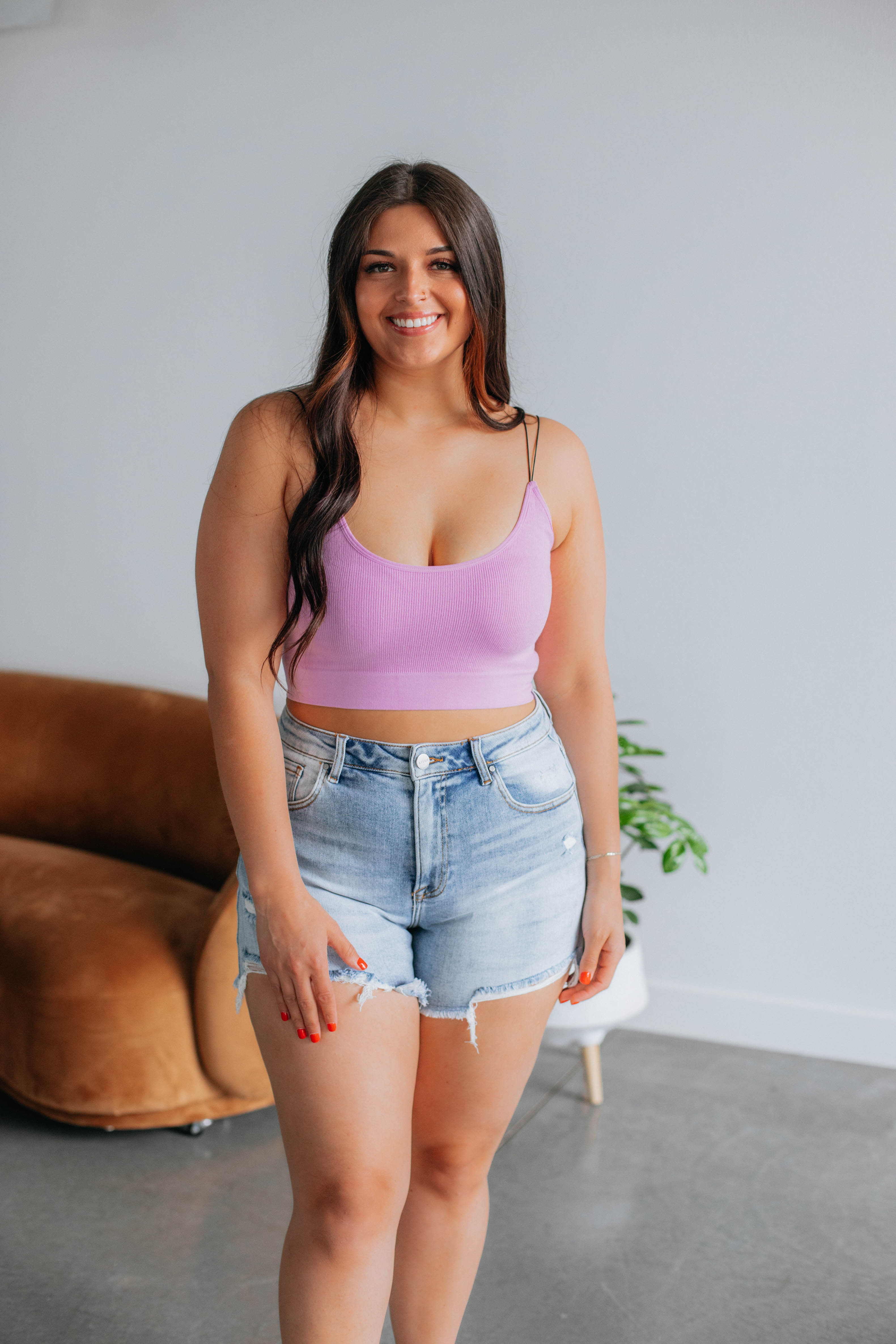 Alani Ribbed Brami - Women's Long Sleeve Bodysuit in Soft Lilac | Perfect for Layering, Casual Wear & Date Nights