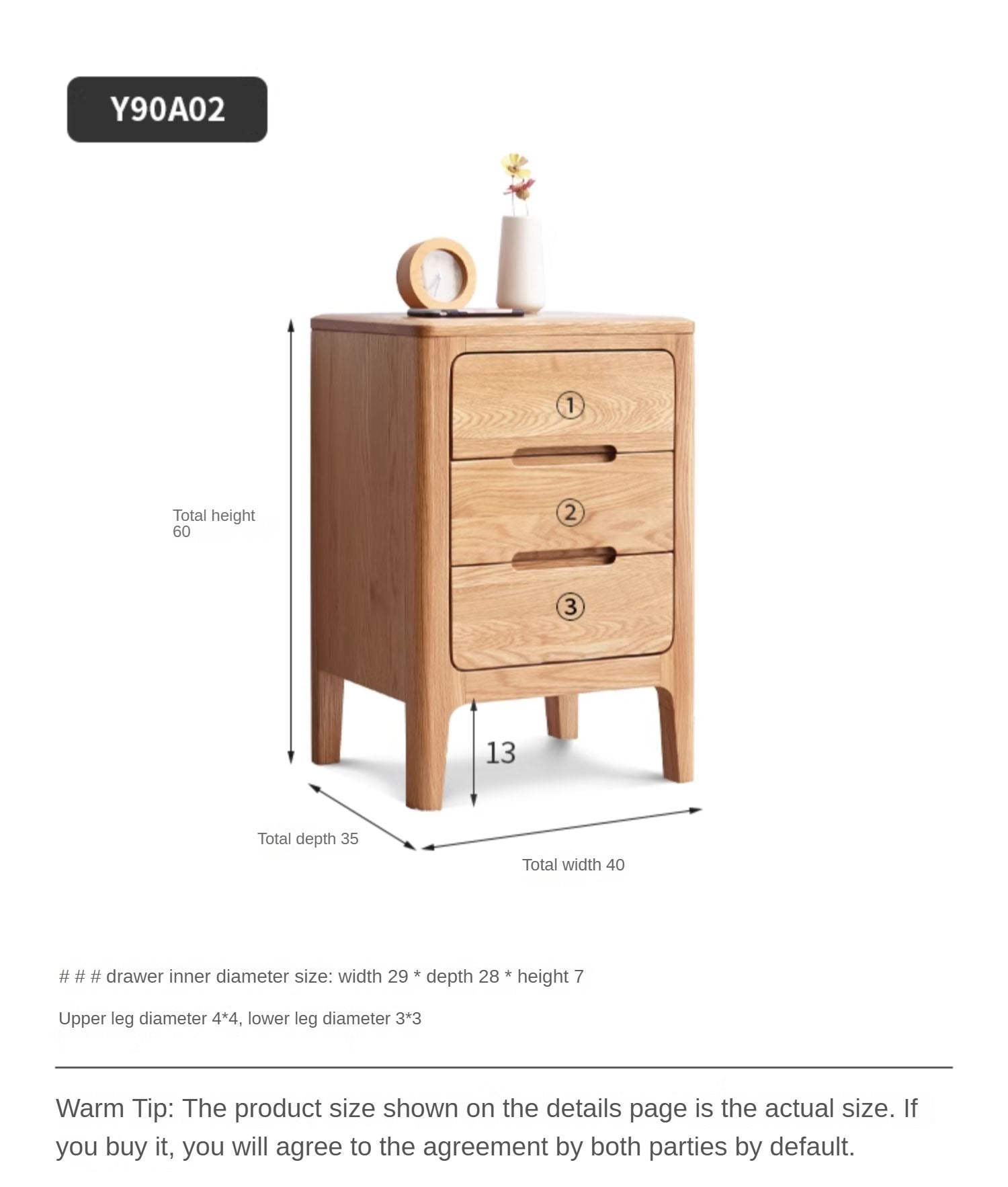 Solid Oak Wood Nightstand - Sturdy Bedside Table with Drawer for Bedroom, Living Room, or Guest Room - Perfect for Storage and Decor