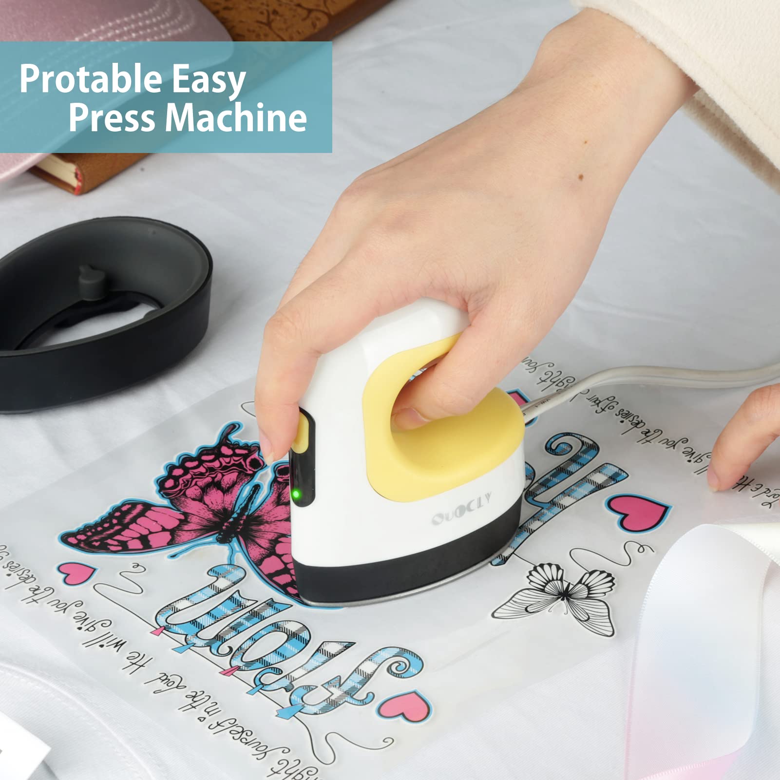 Mini Heat Press Machine for Crafts - Portable Iron for T-Shirts, Hats, Shoes & HTV Vinyl Projects - Easy DIY Heat Transfer Tool (Yellow) - Perfect for Home Crafting, Small Business & Personalized Gifts