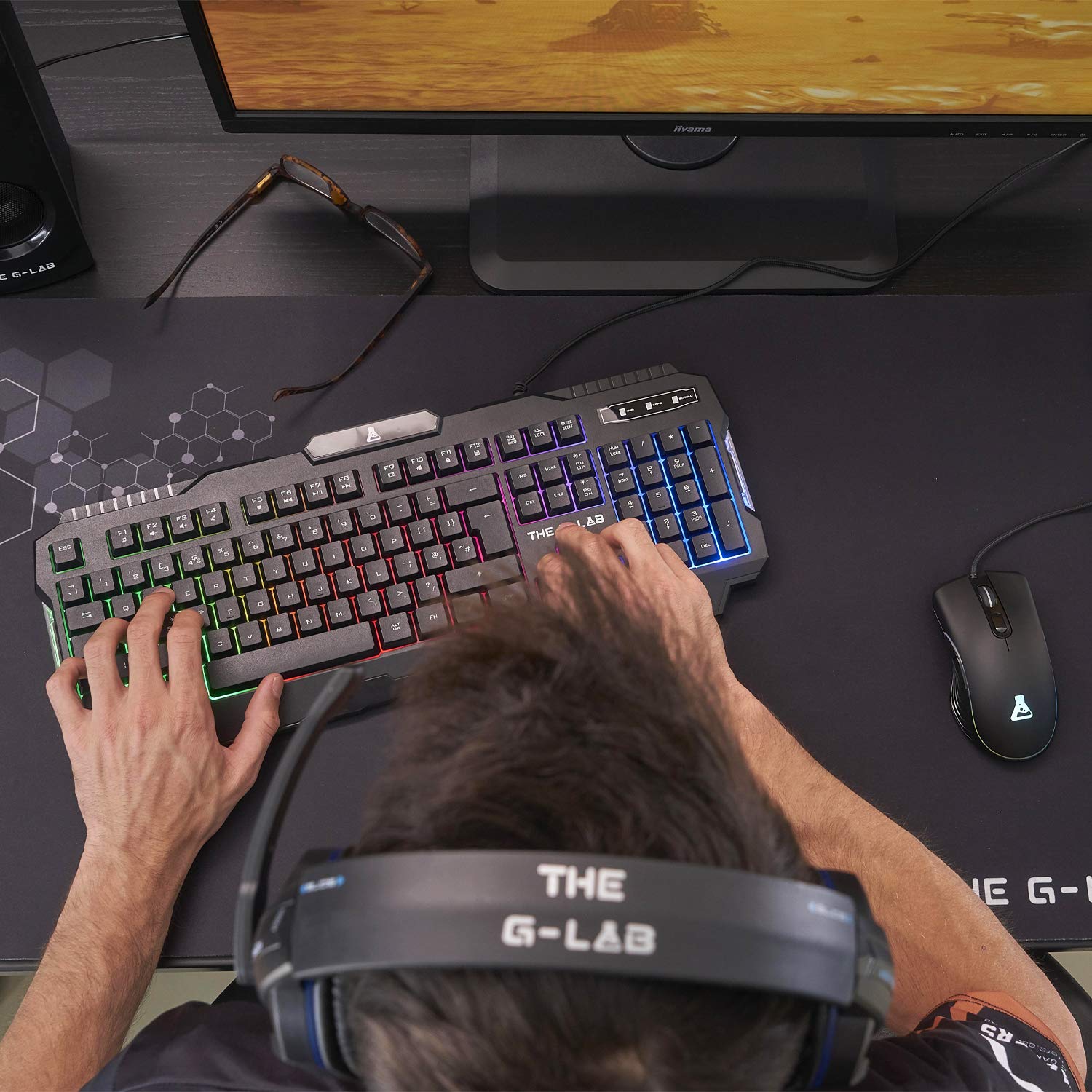 G-LAB Combo ARGON E 4-in-1 Gaming Bundle - Backlit Italian Gaming Keyboard, 3200 DPI Gaming Mouse, Gaming Headset, Anti-Slip Mouse Pad - Compatible with PC, Mac, PS4, PS5, Xbox - Perfect for Esports, Streaming & Professional Gaming