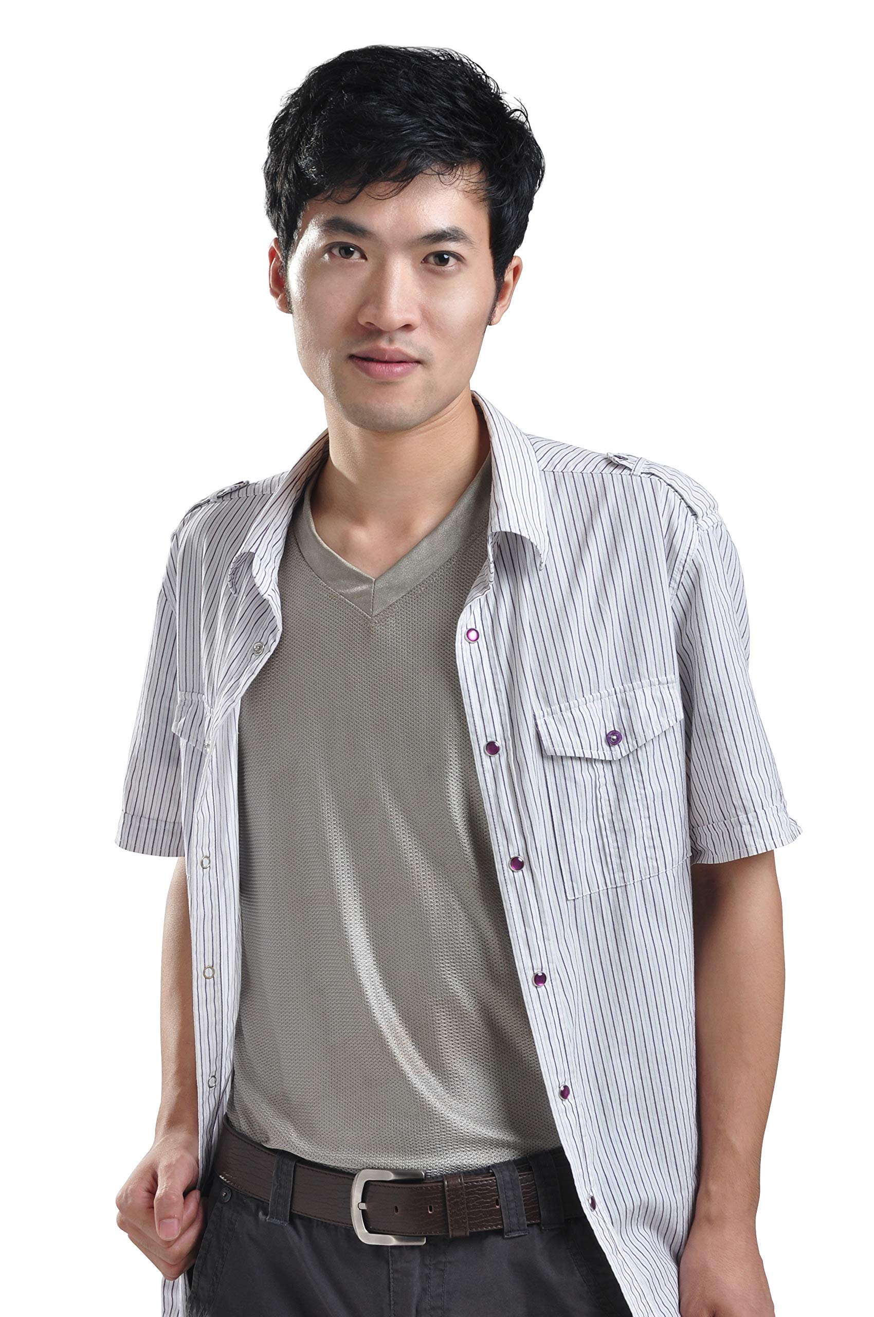 EMF Protection RFID Blocking Men's V-Neck T-Shirt - Silver Computer Radiation Shield for Office & Travel Use