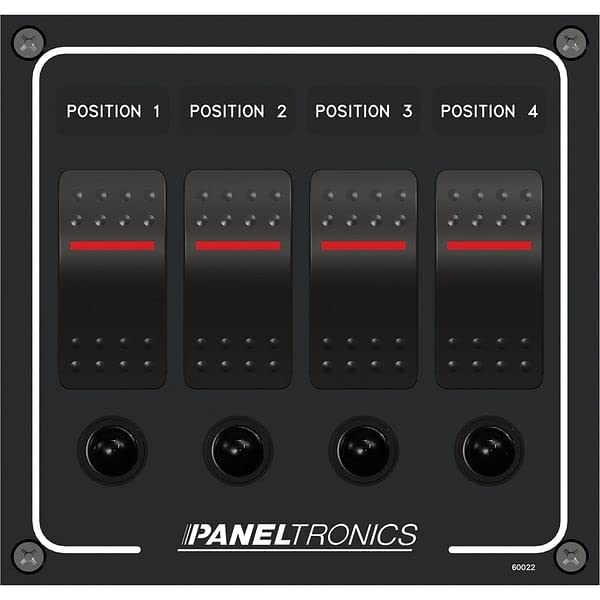 Waterproof DC 4-Position Illuminated Rocker Switch Panel with Circuit Breaker - Marine, RV & Boat Electrical Control Panel | PANELTRONICS 9960022B