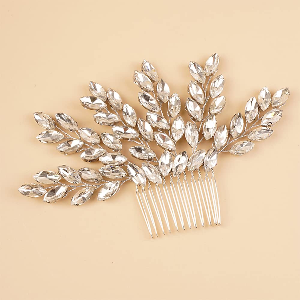 Kercisbeauty Wedding Bridal Crystal Hair Comb - Rhinestone Gem Hair Barrette - Sparkly Hair Jewelry for Brides - Boho Hair Accessories (Silver) | Perfect for Weddings, Prom, Parties & Special Occasions