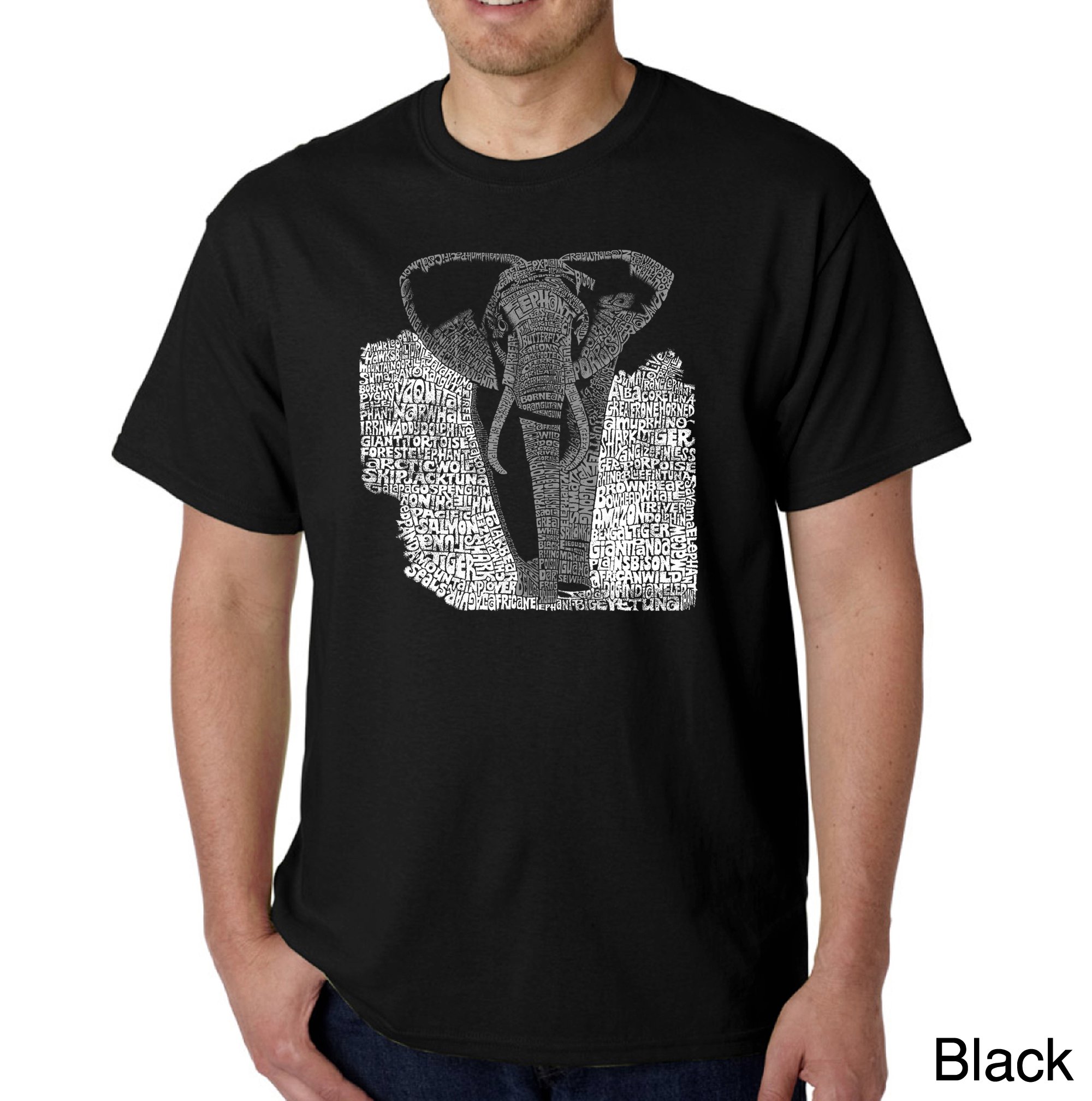 LA POP ART Men's Graphic T-Shirt with Elephant Word Art Design - Casual Streetwear for Men | Perfect for Everyday Wear, Parties & Gifts