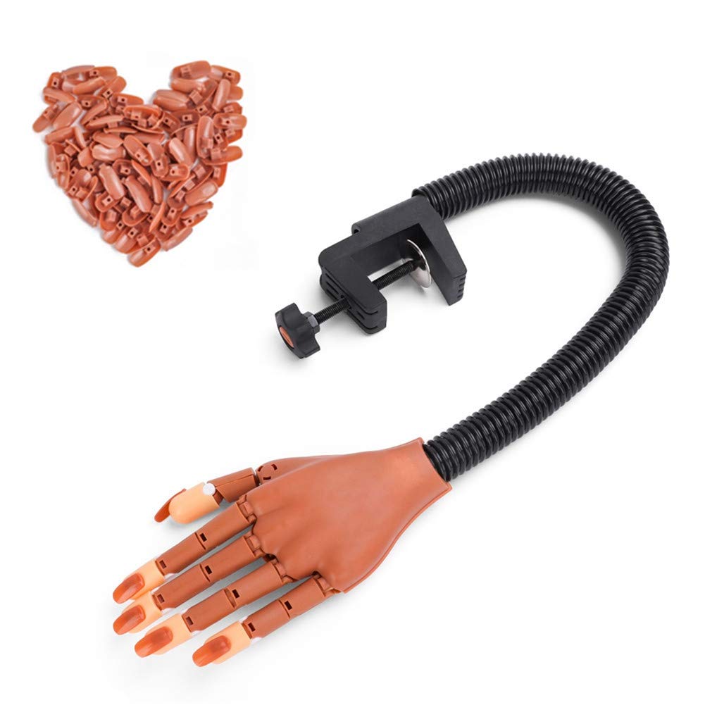 Professional Acrylic Nail Practice Hand Kit - Flexible & Moveable Mannequin Hand for Nail Training, DIY & Print Practice with 100 Fake Nail Tips - Perfect for Beginners, Salon Training & Home Nail Art Practice