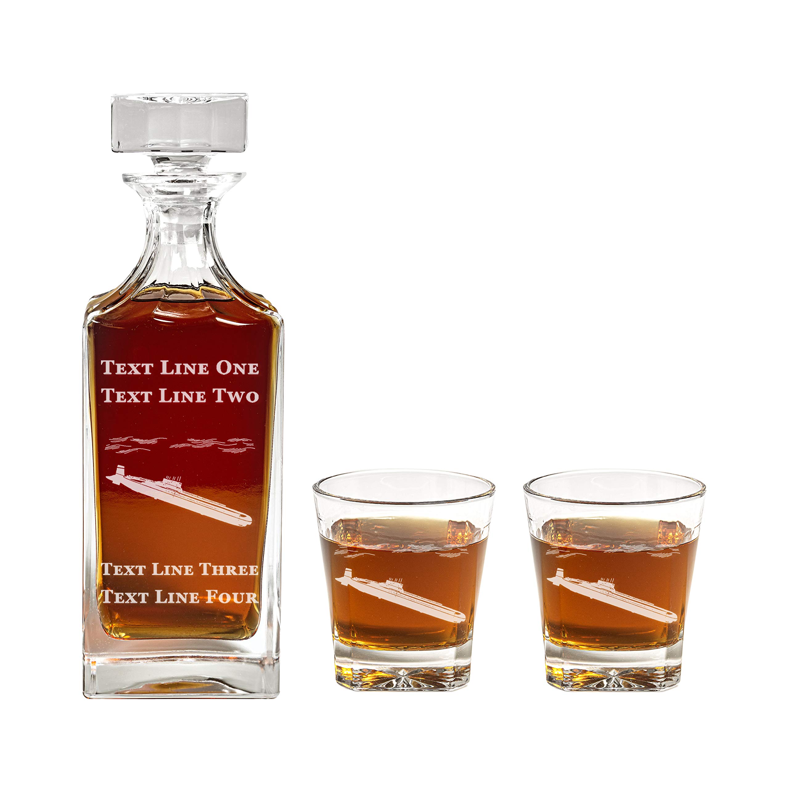 900ml Engraved Seawolf Submarine Decanter Set - Military Retirement Gift, Promotion Present for Men & Women - Perfect for Whiskey, Bourbon & Liquor Storage - Unique Navy & Submarine Themed Gift for Home Bar & Office Decor