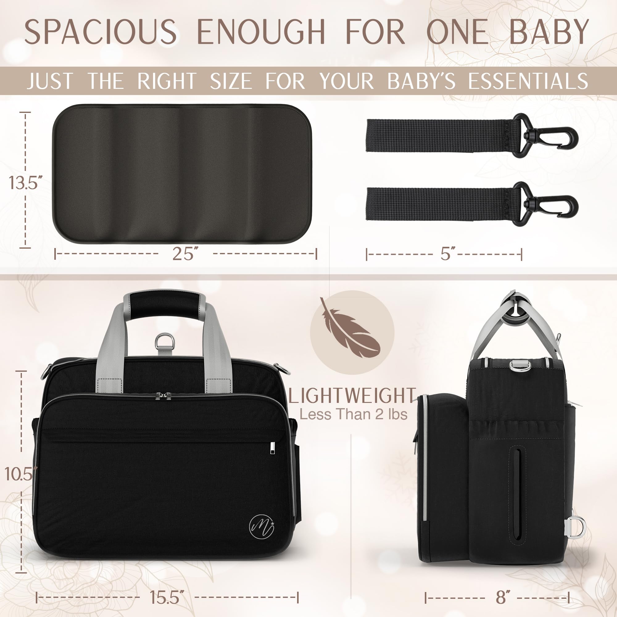 4 in 1 Convertible Baby Diaper Bag for Boys & Girls - Multifunctional Diaper Backpack, Tote, Stroller & Crossbody Bag - Black Travel Organizer for Moms | Perfect for Daycare, Travel & On-the-Go Parents