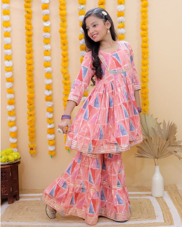 Elegant Peach Chanderi Silk Kurta with Sharara Set - Traditional Indian Ethnic Wear for Women | Perfect for Weddings, Festivals & Special Occasions
