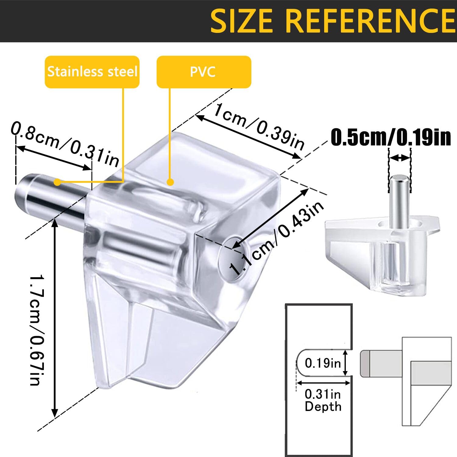 Clear Plastic Shelf Support Pegs - 5mm Cabinet Shelf Pins (50 Pack) - Perfect for Kitchen Cabinets, Closet Organizers & DIY Storage Solutions