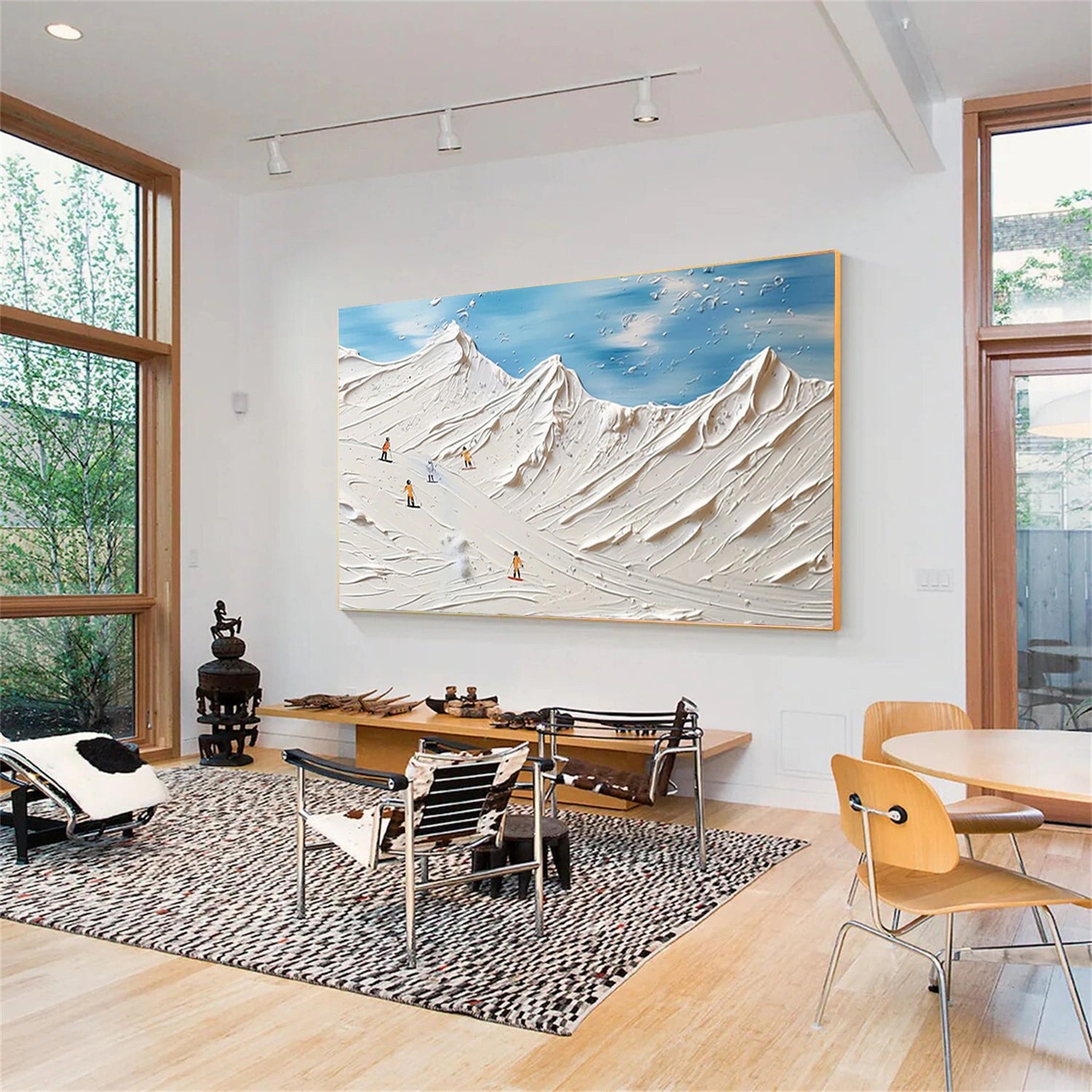 SP042 Skiing Sport Art Textured Canvas Painting - Perfect for Winter Home Decor & Ski Lodge Wall Art