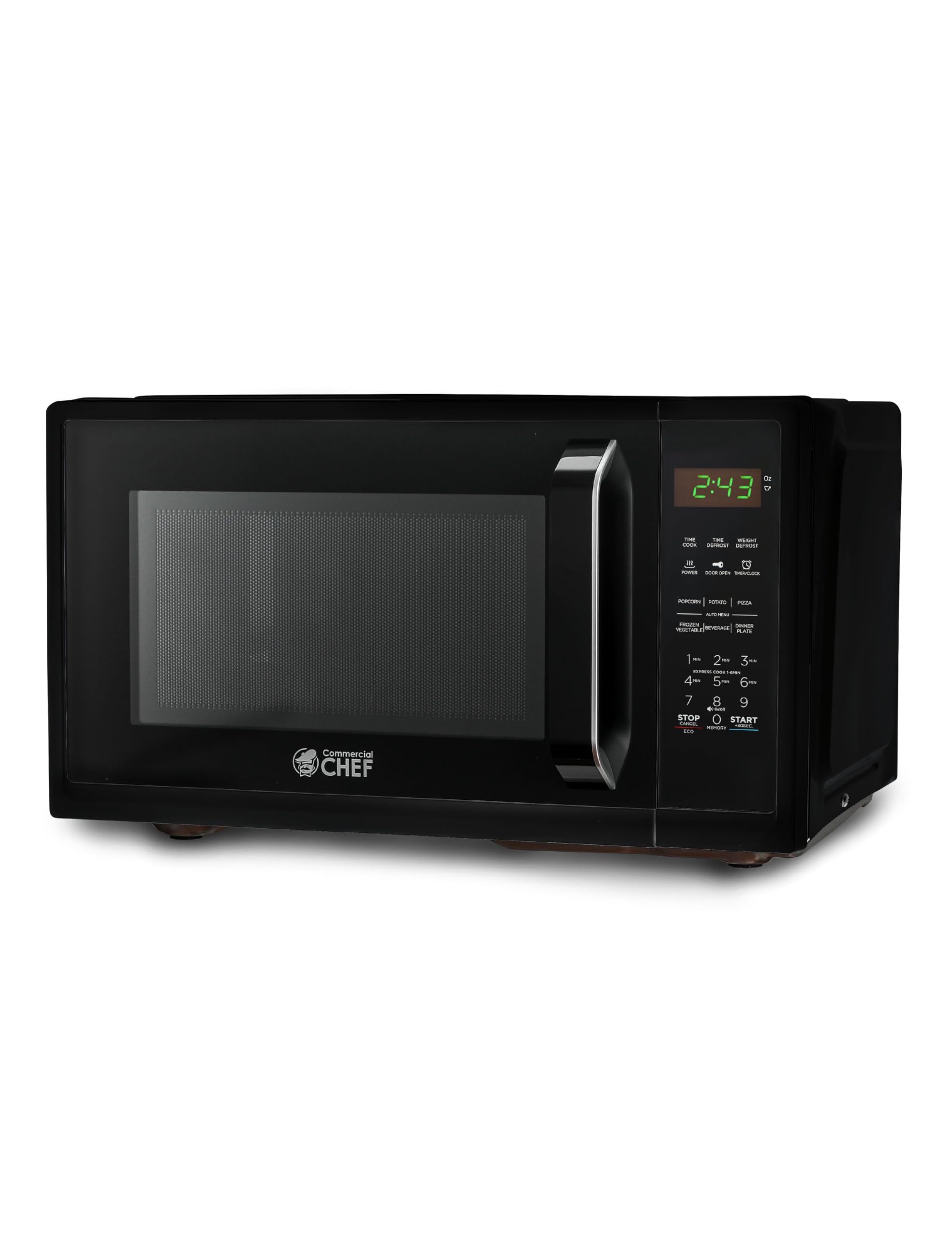 Commercial Chef 0.9 Cu Ft Compact Microwave Oven - 900W Countertop Microwave with 10 Power Levels, Digital Display, Safety Lock & Kitchen Timer - Perfect for Dorms, Offices & Small Kitchens - Black