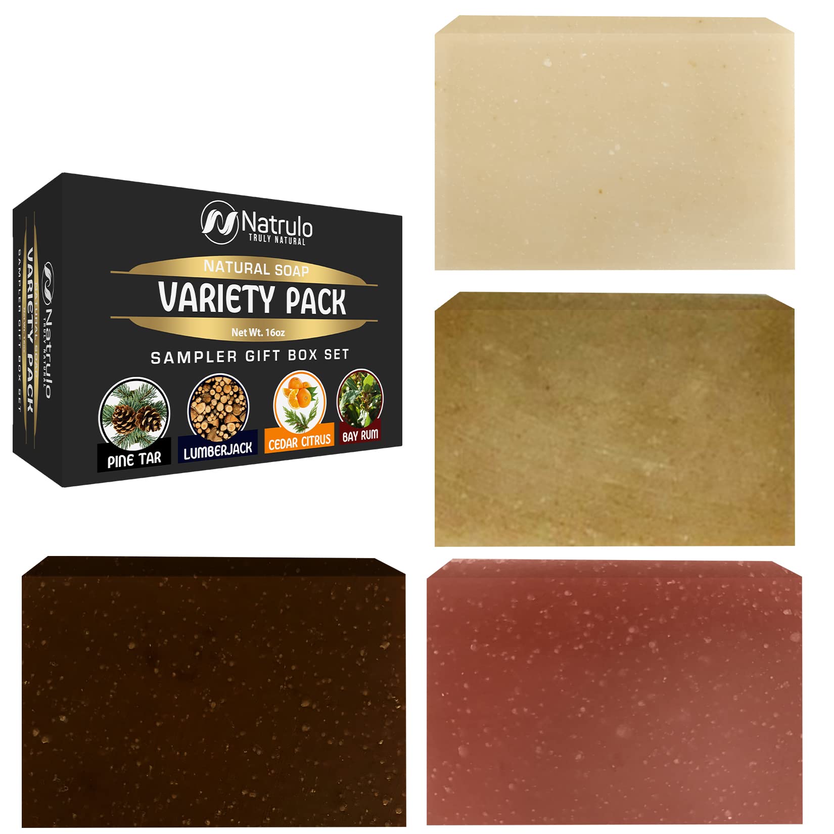 **Men's Natural Handmade Soap Gift Set - 4 Scented Bar Soaps for Face & Body Wash (Pine Tar, Alpine Sage, Cedar Citrus, Bay Rum) - Perfect for Gifts, Travel & Daily Skincare**