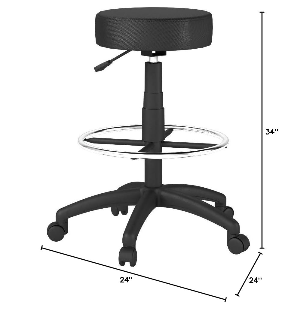 Boss Office Products Black DOT Drafting Stool - Adjustable Height Ergonomic Stool for Architects, Artists & Designers - Perfect for Drafting Tables, Home Offices & Studio Workspaces