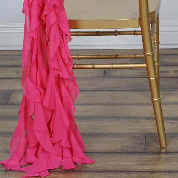 50 Premium Fuchsia Curly Chiffon Chair Covers with Sashes - Elegant Wedding, Party & Reception Decorations for Banquet, Ceremony & Special Events