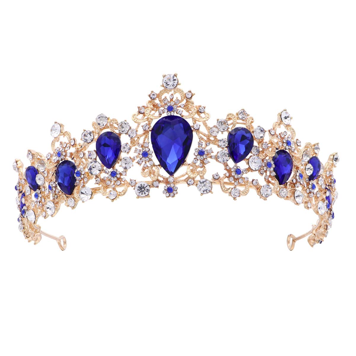 MAXBUS Quinceanera Gifts - Crystal Baroque Queen Tiara with Blue Rhinestones, Royal Bride Headpiece for Women & Girls | Perfect for Weddings, Proms, Quinceañeras & Special Occasions