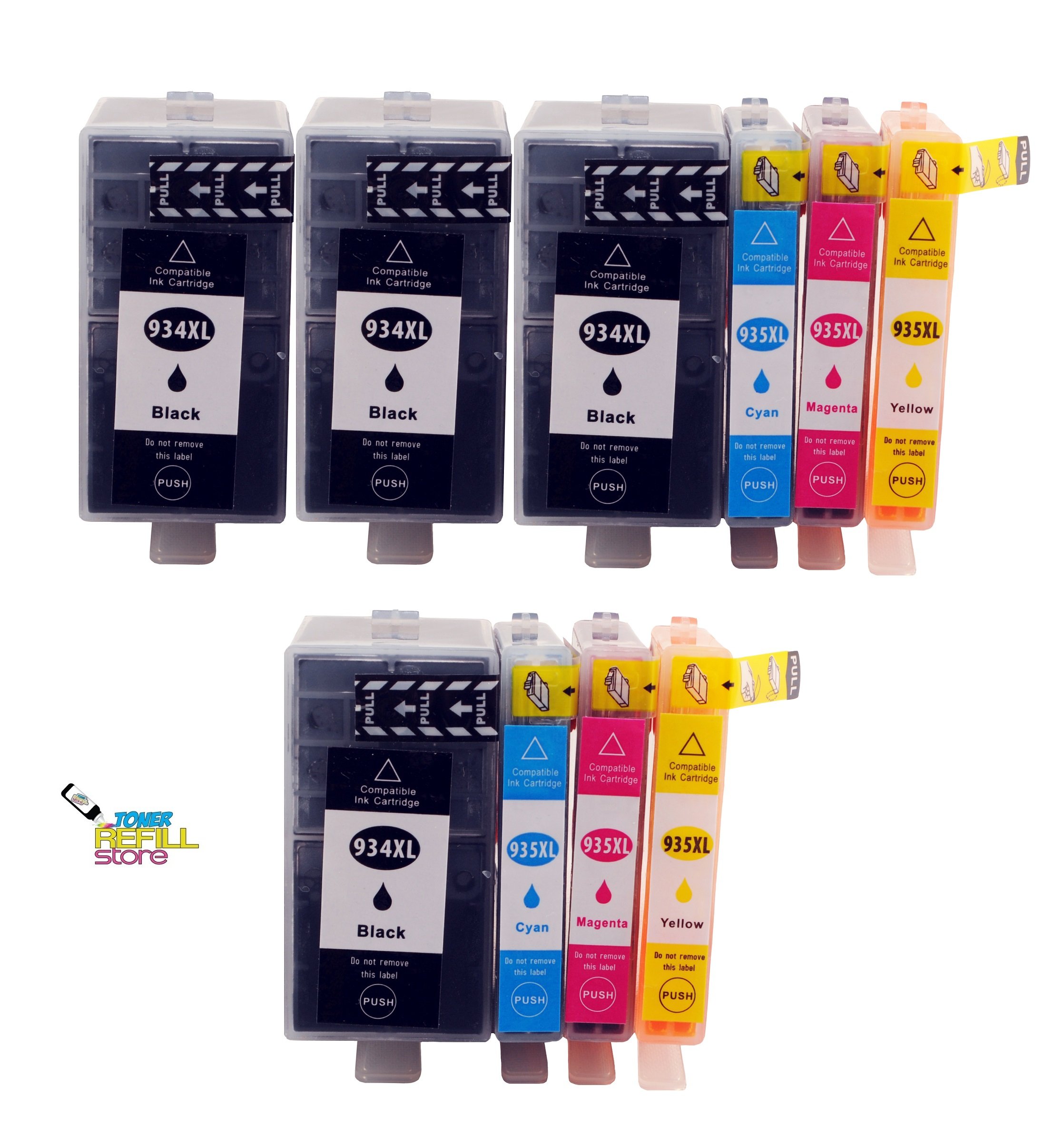 HP 934XL 935XL Ink Cartridge Replacement (10-Pack) - Compatible with C2P23AN, C2P24AN, C2P25AN, C2P26AN - 4 Black, 2 Cyan, 2 Magenta, 2 Yellow - High-Quality Printer Ink for Home & Office Use