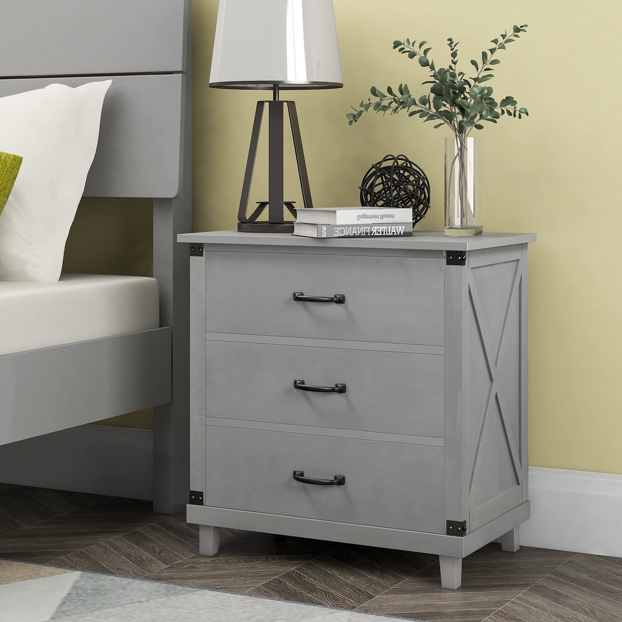 3 Drawer Nightstand - Solid Wood Bedside Table with Modern Design for Bedroom & Living Room | Black End Table for Home Decor & Storage