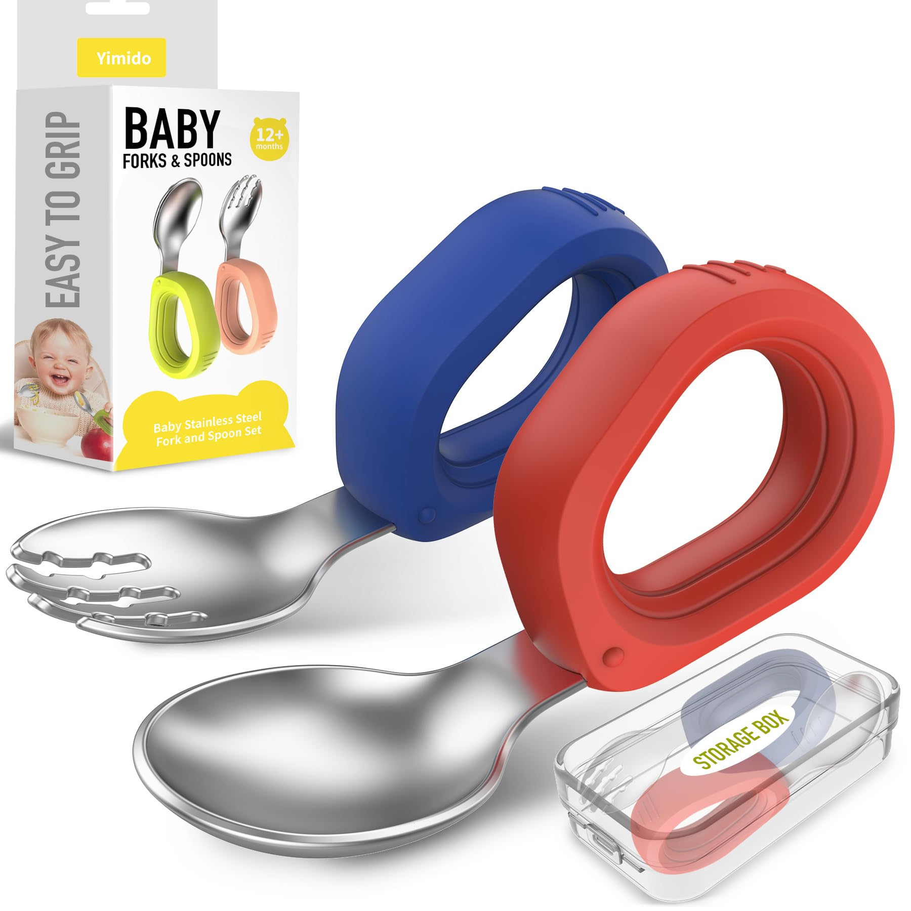 Stainless Steel Toddler Utensil Set - 4-Piece Baby Forks & Spoons for Self Feeding | BPA-Free, Dishwasher Safe | Perfect for Toddler Mealtime & Learning Independence (Red & Blue)