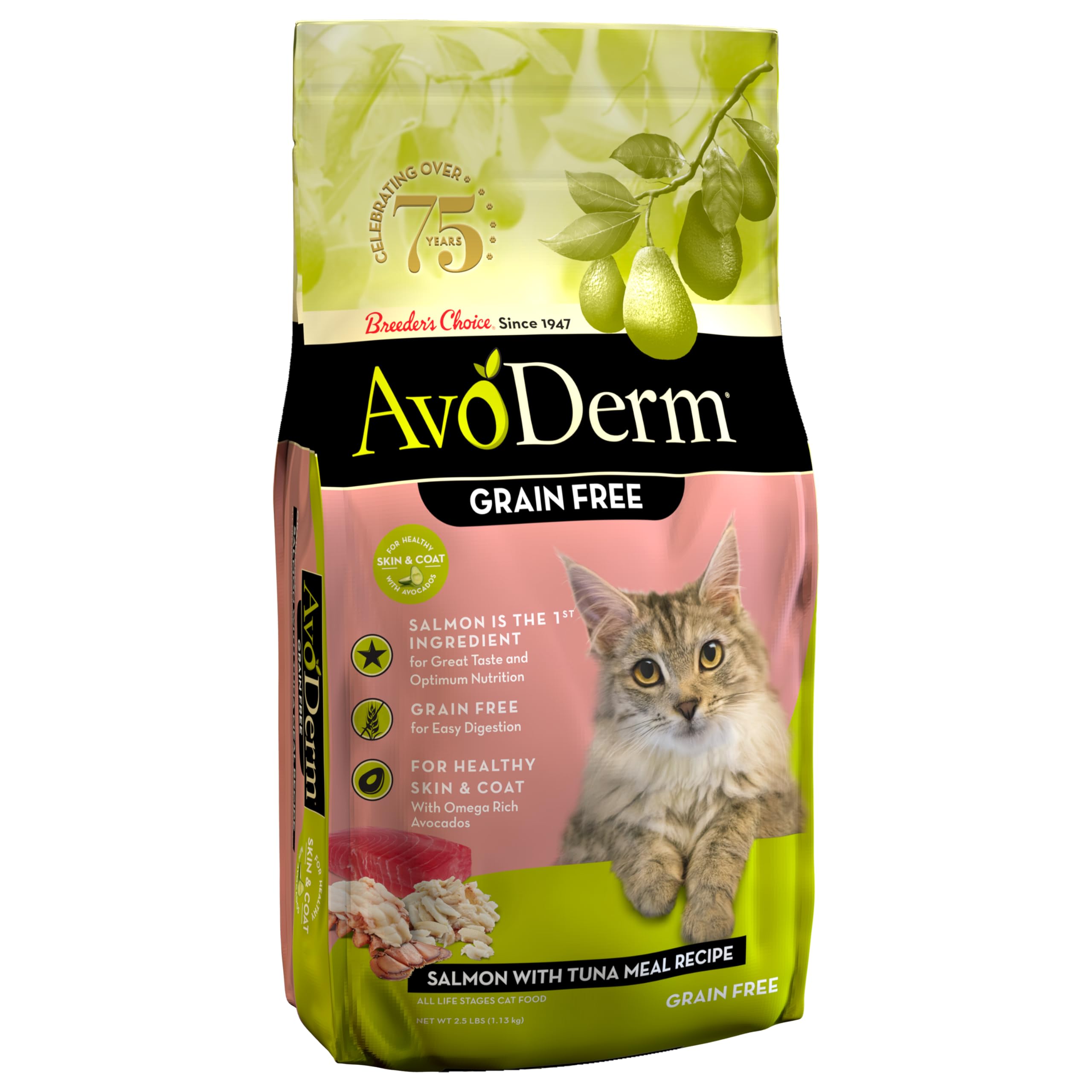 AvoDerm Natural Grain-Free Salmon & Tuna Dry Dog Food - 2.5lb Bag for Adult Dogs - High Protein & Omega-3 for Healthy Skin & Coat - Perfect for Sensitive Stomachs & Allergies