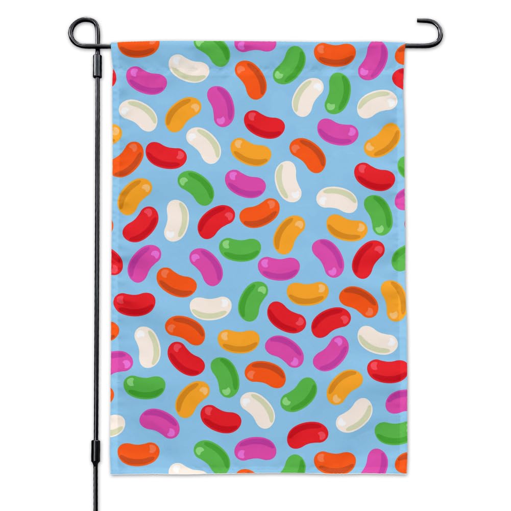 Colorful Jelly Bean Candy Pattern Garden Flag - Vibrant Outdoor Decor for Spring, Summer, and Easter Celebrations - Perfect for Yard, Lawn, and Patio Decorations