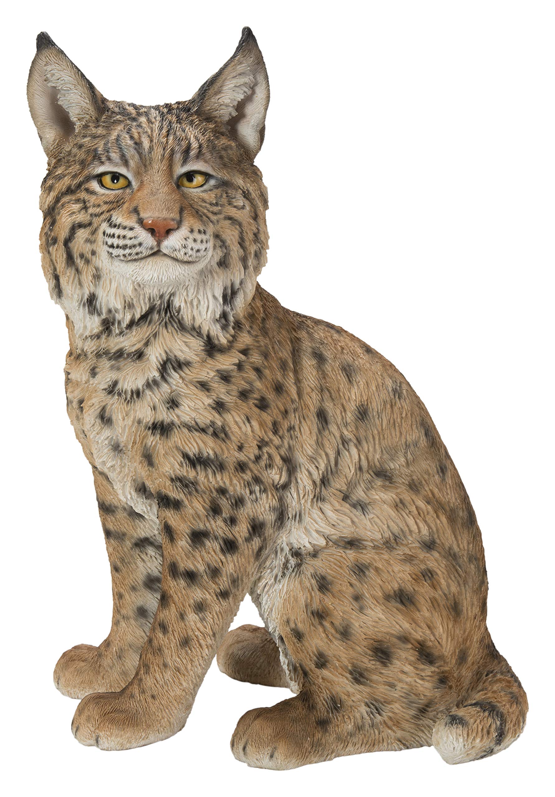 Hi-Line Gift Ltd. Sitting Bobcat Statue - Realistic Yellow and Black Decorative Figurine for Home, Office, or Garden Decor