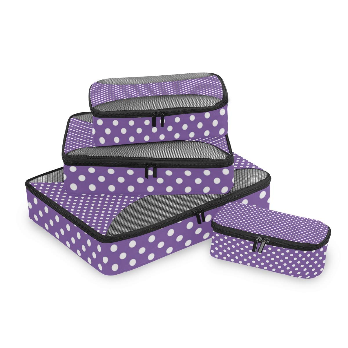 4 Pack Travel Packing Cubes with Toiletry Bag - Purple Lavender Polka Dot Luggage Organizer Set for Suitcases | Perfect for Vacation, Business Trips & Weekend Getaways