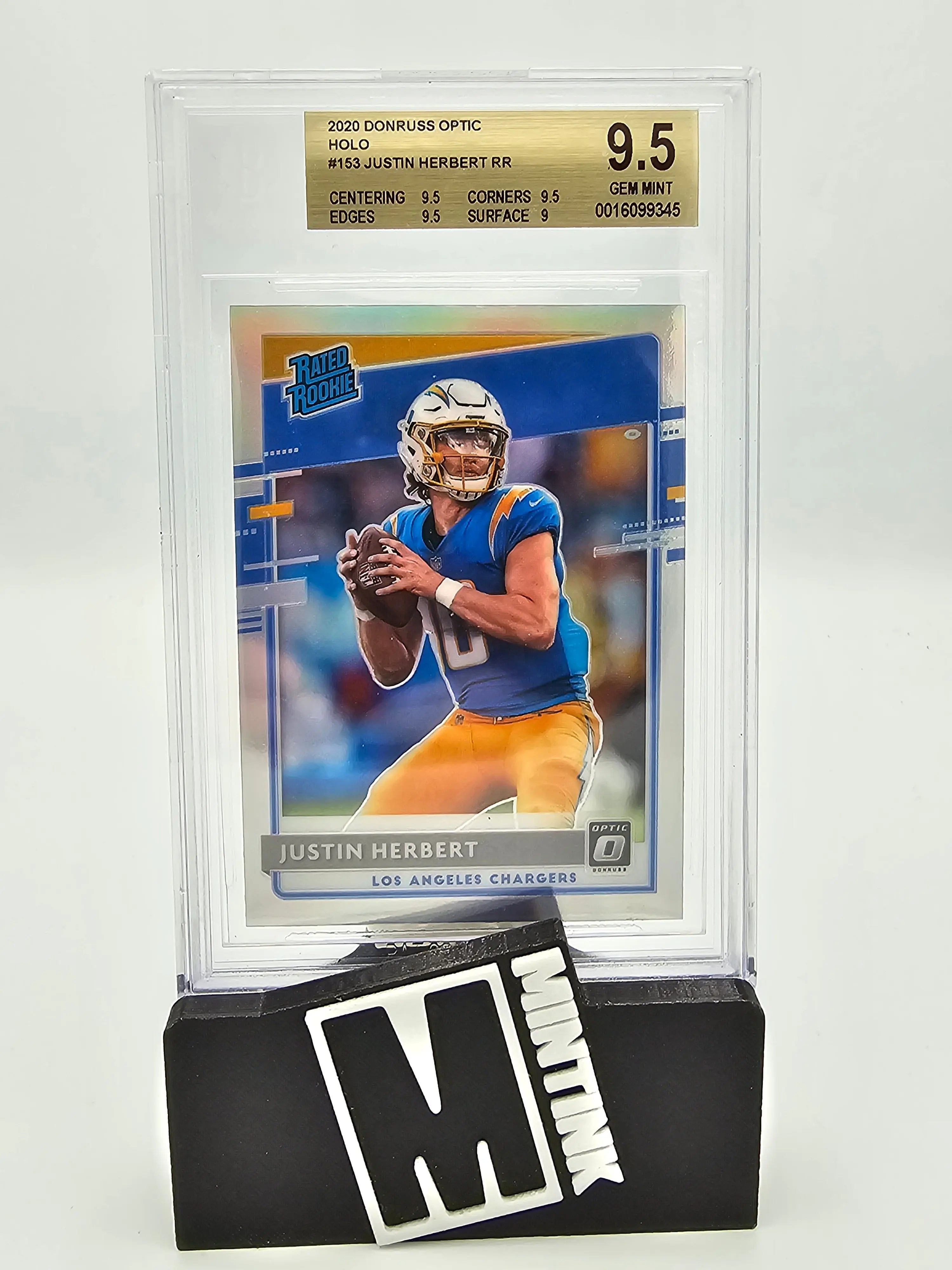 2020 Panini Donruss Optic Holo Justin Herbert Rated Rookie #153 BGS 9.5 Graded Football Card - Perfect for Collectors, Investors and Sports Memorabilia Displays