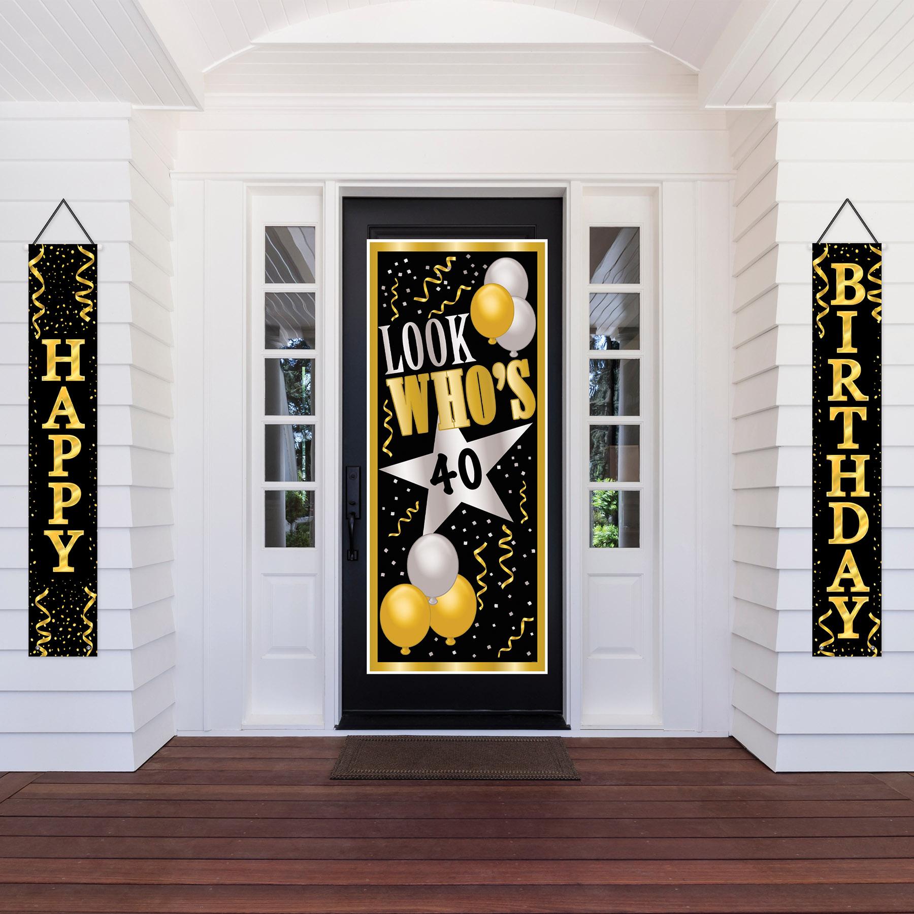 12 Pack Beistle Happy Birthday Party Fabric Door Panel Set - Black and Gold for Birthday Decorations, Home Parties & Celebrations