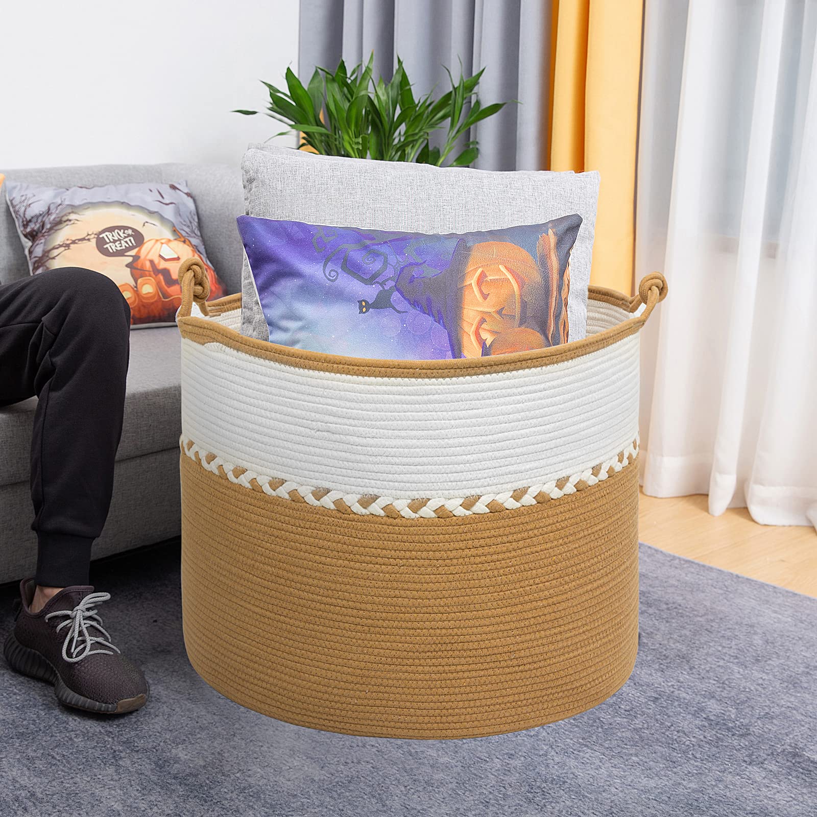 DUOLEO Extra Large Woven Rope Storage Basket - 24x24x18 Inch Blanket & Laundry Hamper with Handles, Toy Organizer for Bedroom, Nursery & Living Room | Durable Home Decor Storage Solution