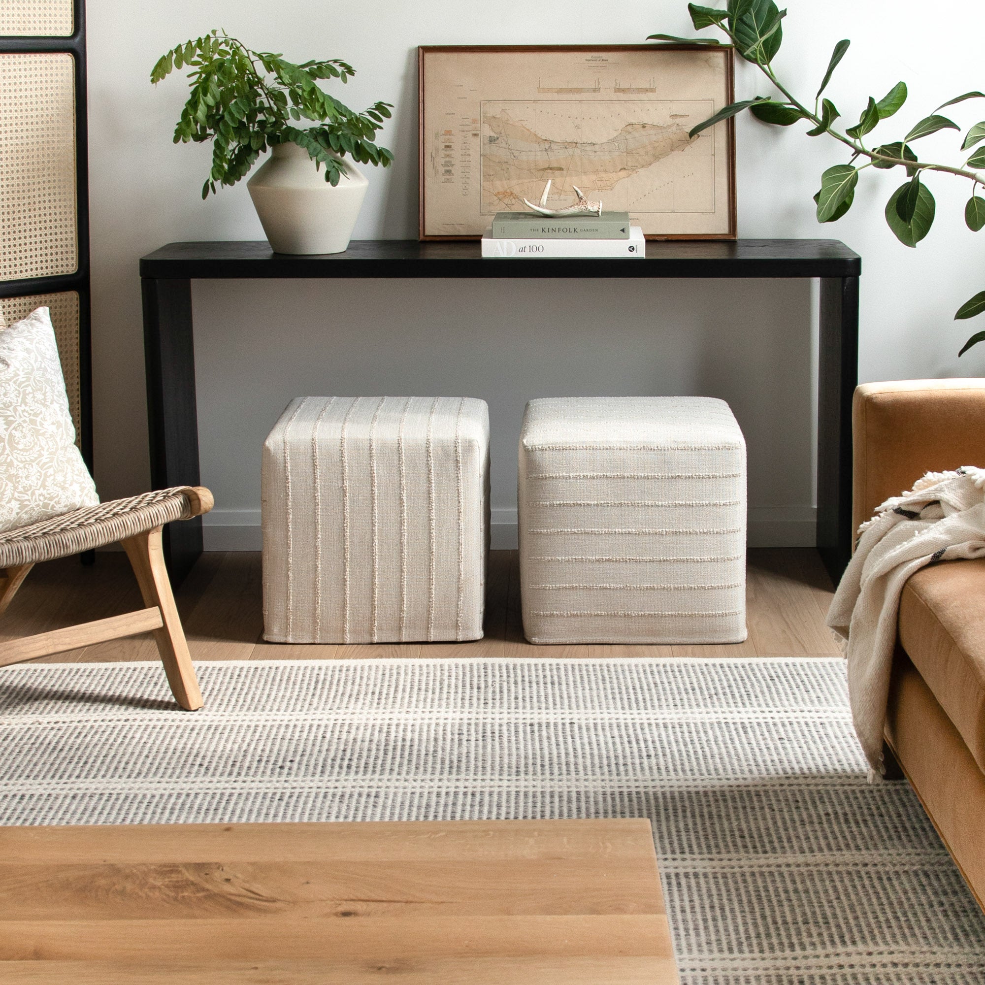Handmade 16x16 Cube Ottoman with Raffia Weave - Stylish and Durable Footstool for Living Room, Bedroom, or Office Decor