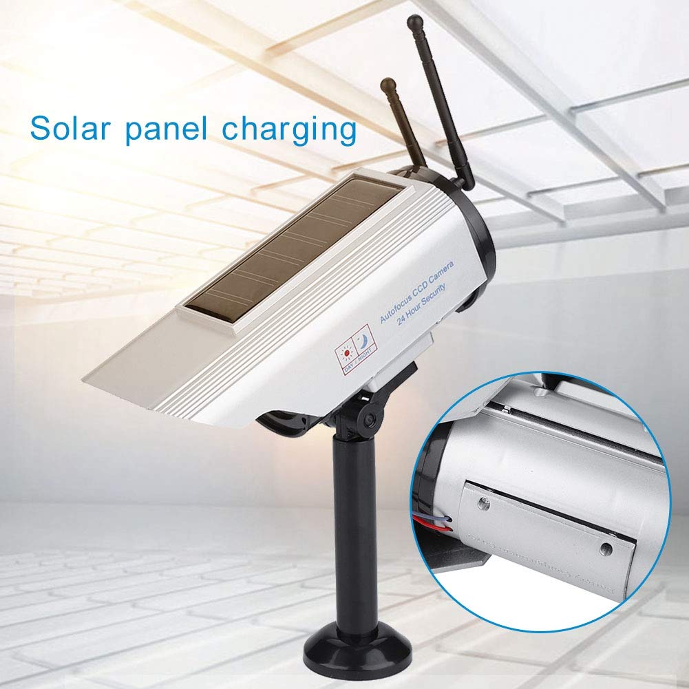 Solar Powered Fake Security Camera - Dummy Surveillance Camera with Adjustable Design for Indoor & Outdoor Use - Ideal for Home, Office, and Business Security Deterrent