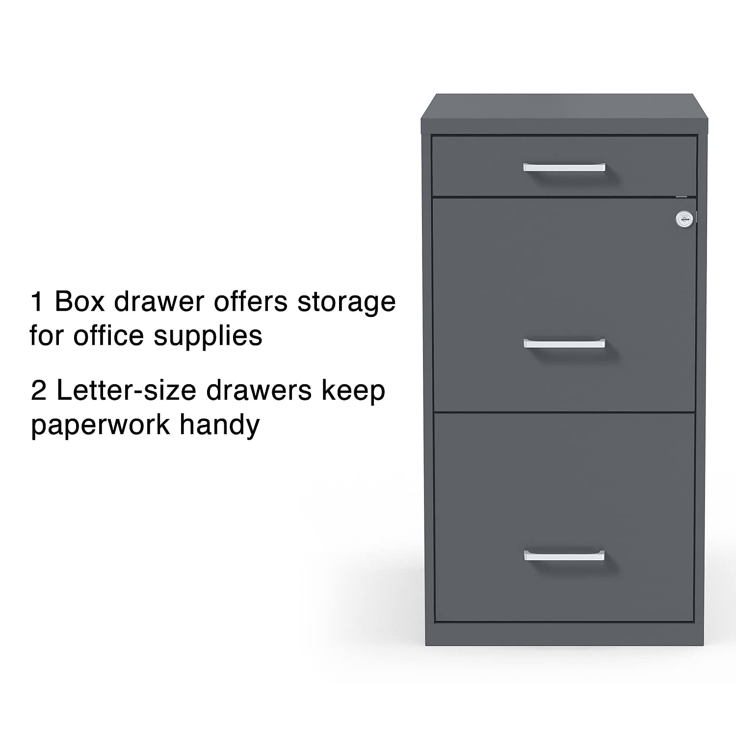 Staples 3-Drawer Vertical Locking File Cabinet - Letter Size, Charcoal Finish, 18