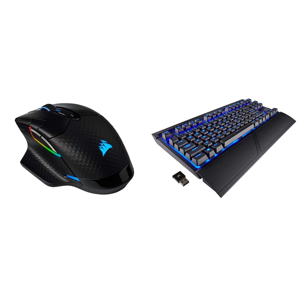 Corsair Dark Core RGB Pro Wireless Gaming Mouse & K63 Wireless Mechanical Keyboard Combo - FPS/MOBA Gaming Peripherals with Blue LED Backlit & Cherry MX Red Switches (Quiet Linear) - Perfect for PC Gaming, Esports & Office Work