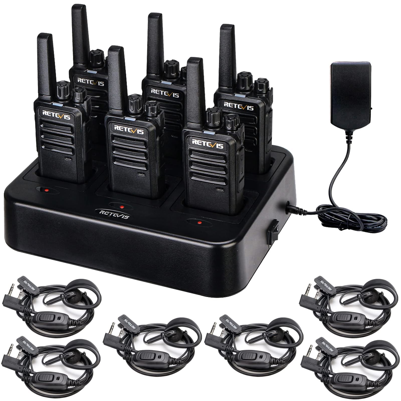 Retevis RT68 Rechargeable Walkie Talkies 6 Pack with Earpiece - Long Range FRS Two-Way Radios, Hands Free Communication, 6-Way Multi Unit Charger - Durable Portable Radios for Adults, School, Church, Camping, Hiking & Outdoor Activities
