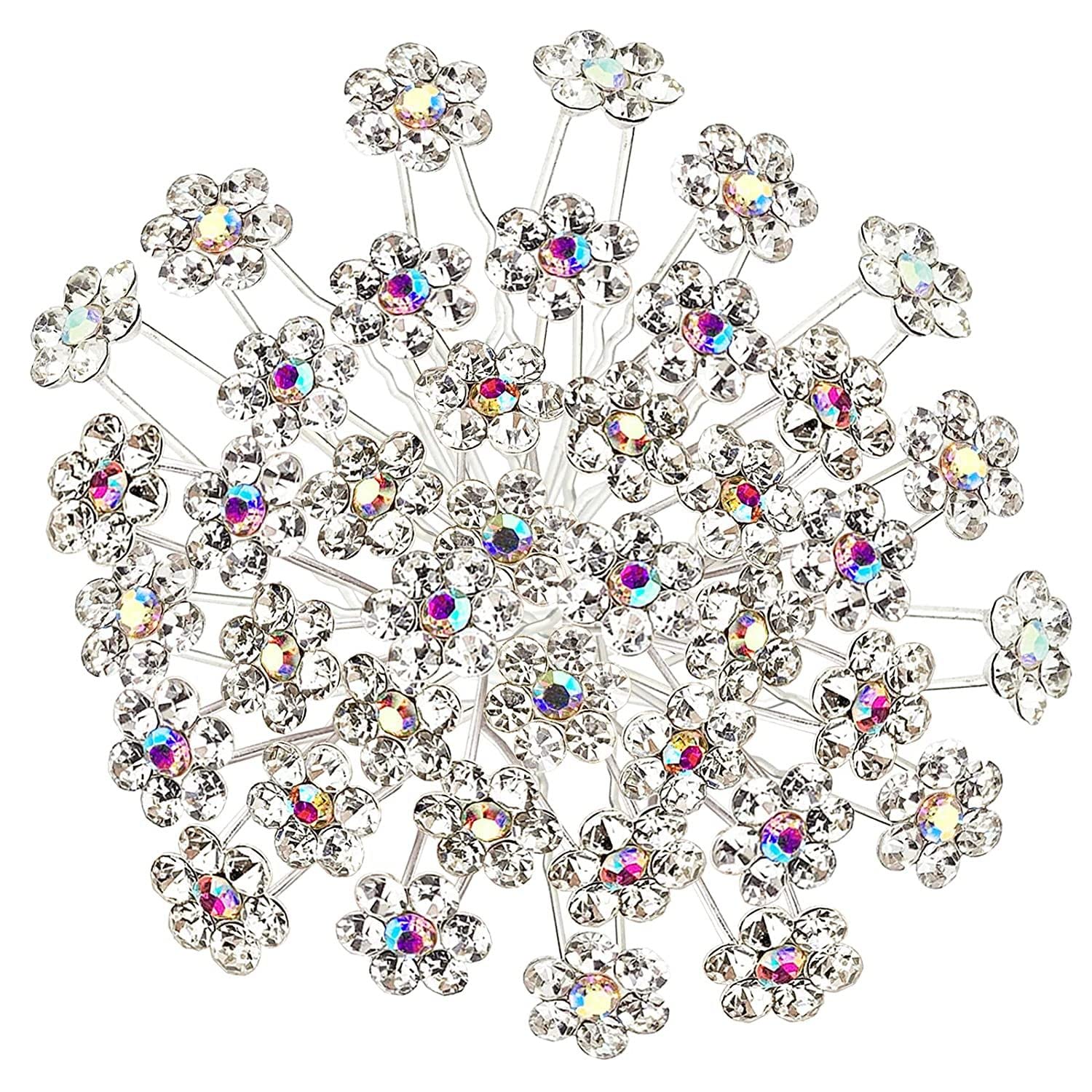 Belicia Rhinestone Flower Hair Pins - 40 Pcs U-Shaped Crystal Hair Clips for Women | Wedding, Bridal, Party Hair Accessories | Perfect for Prom, Bridal Shower & Special Occasions