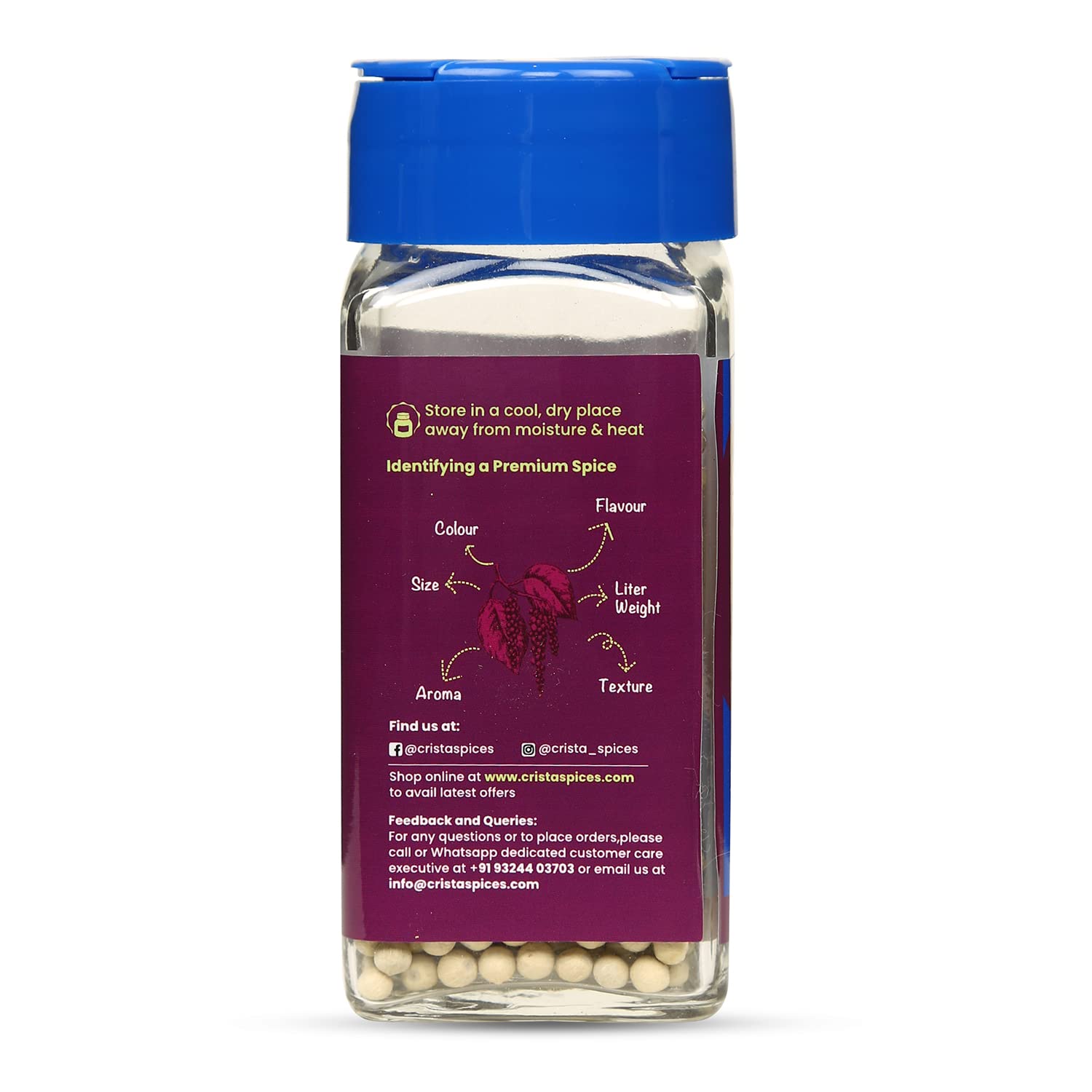 Premium White Pepper Seeds (Safed Mirch Sabut) - High Volatile Oil Content, 100% Natural, No Additives or Preservatives - Farm Fresh Dried Spice - 50g for Cooking, Baking & Gourmet Dishes