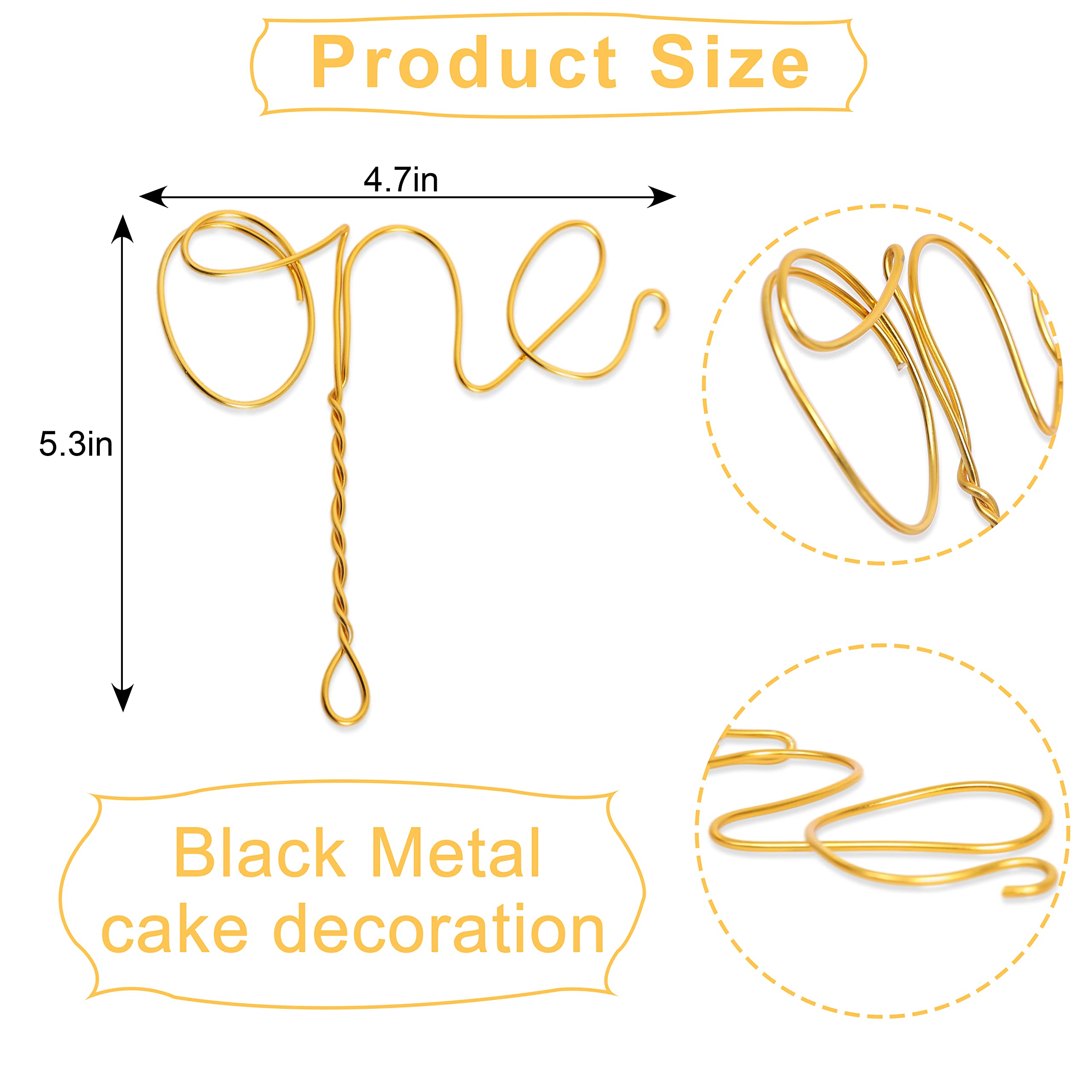 Modern Gold Wire Cake Topper for 1st Birthday Party Decorations - Elegant First Birthday Cake Smash Topper, Baby Shower Photo Props (Gold) - Perfect for Birthday Cakes, Smash Cakes & Baby Shower Decorations
