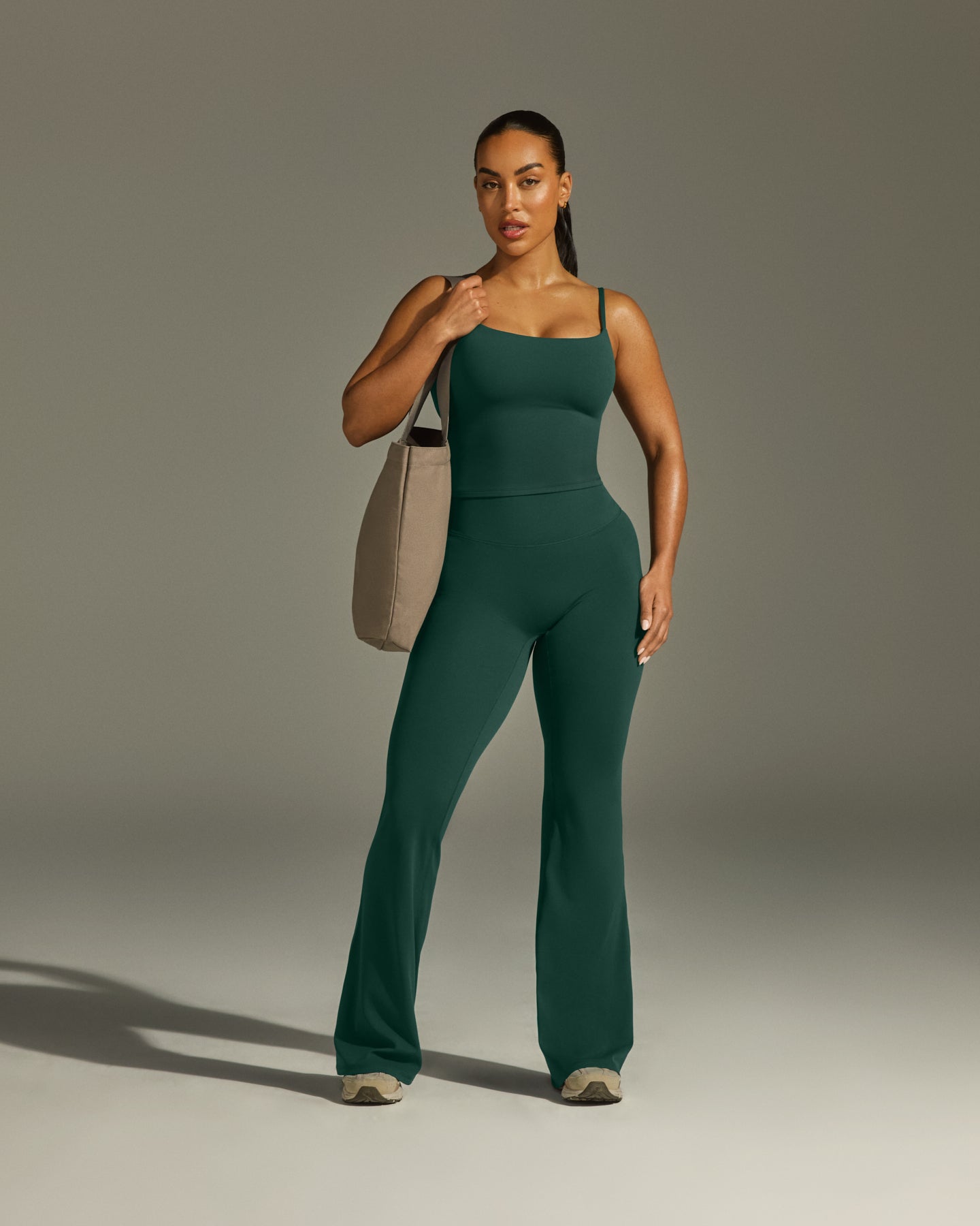 SoftMotion™ Strappy Mid Vest with Built-in Bra Shelf - Dark Racing Green | Yoga, Running & Gym Workouts