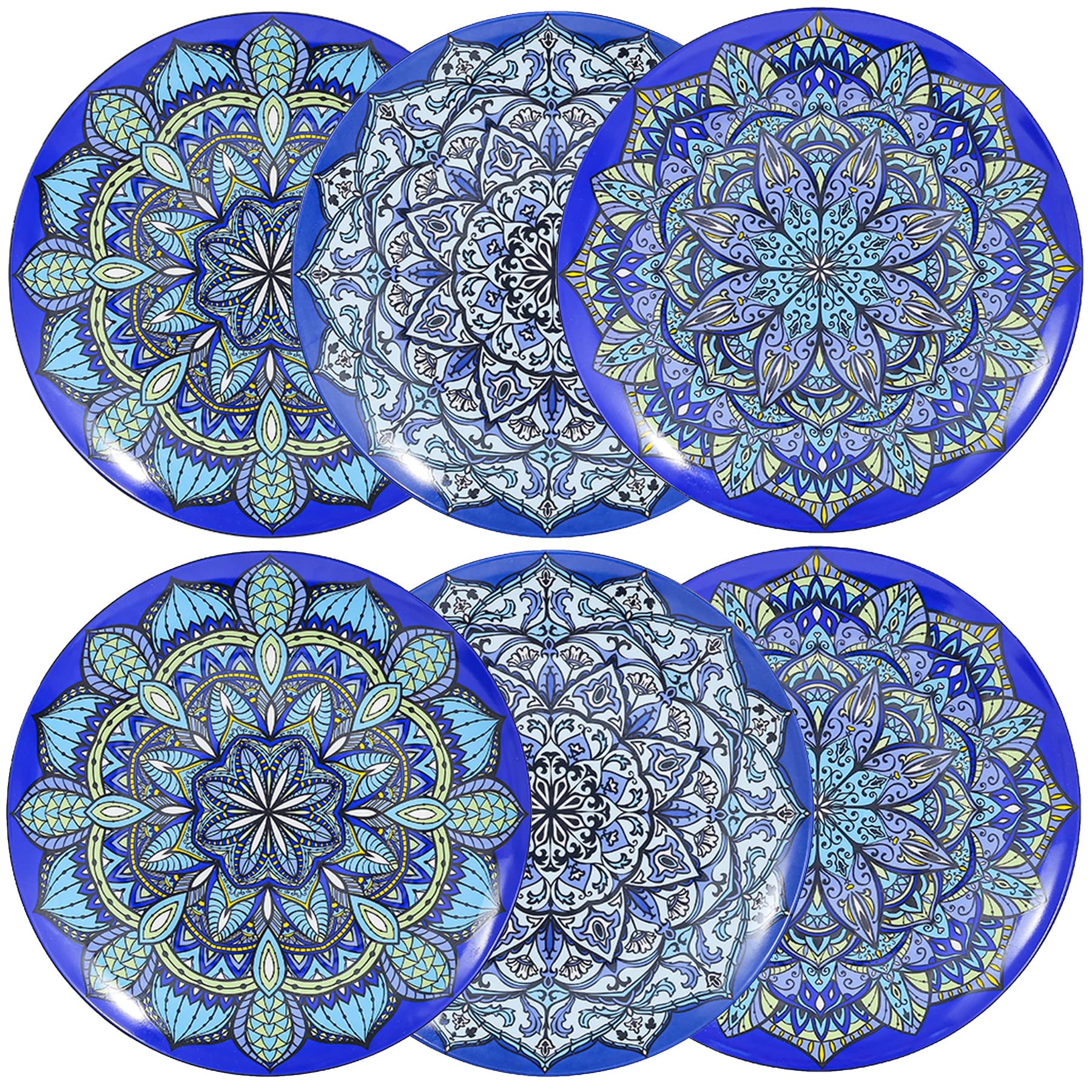 BFU 8-Inch Ceramic Dinner Plates Set of 6 - Microwave Safe Blue Dinnerware for Salad, Pasta, Pancakes & Steak - Perfect for Family Dinners, Restaurants & Party Serving