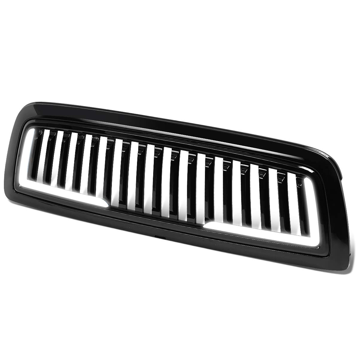 Auto Dynasty U-LED DRL Badgeless Vertical Slat Glossy Front Bumper Hood Grille for Dodge Ram 1500 DS/DJ/D2 (2009-2012) - Upgrade Your Truck's Style & Visibility for Daily Driving & Off-Road Adventures