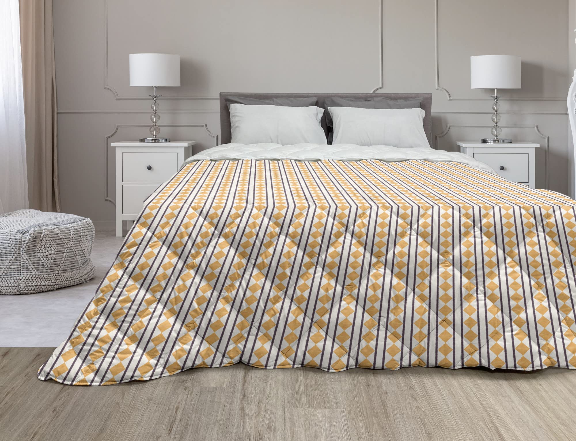 Ambesonne Folklore Down Alternative Comforter King Size - Abstract Geometric Symmetrical Hand-Drawn Design, All-Season Microfiber Quilt in Pale Orange & Seal Brown - Perfect for Bedroom Decor, Guest Room, and Cozy Winter Nights