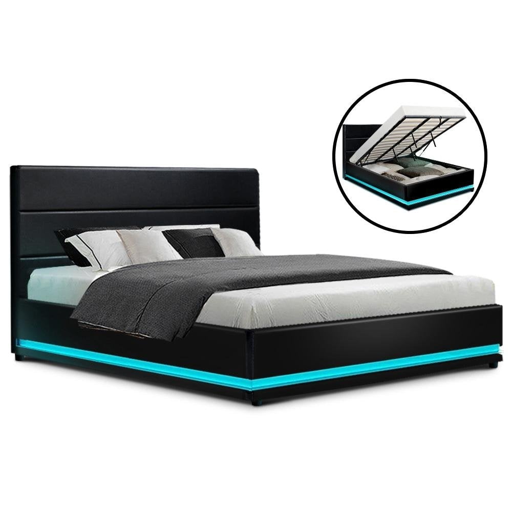 King Size LED Bed Frame with Henley Black & Bonita Euro Top Medium Firm Mattress Set - Perfect for Modern Bedrooms, Guest Rooms & Master Suites