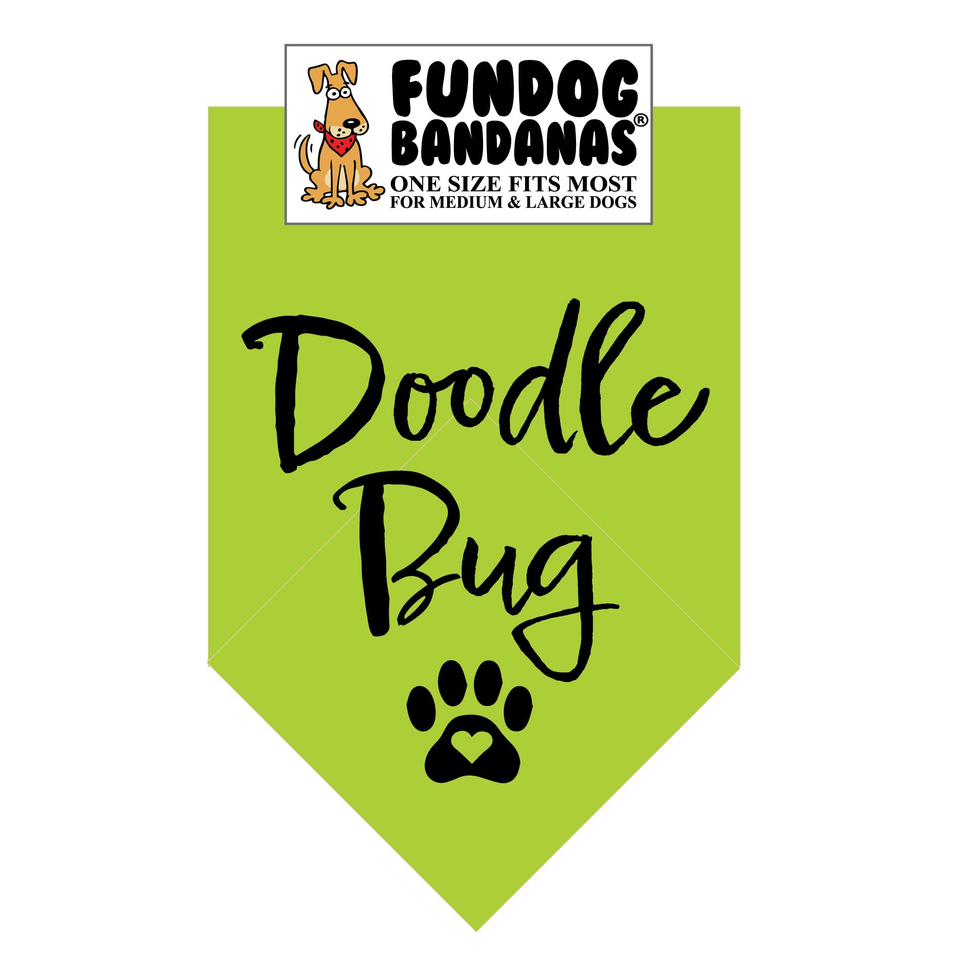 Doodle Bug Dog Bandana - Adjustable One Size Fits Most Medium & Large Dogs - Lime Green Pet Bandana for Walking, Grooming & Special Occasions